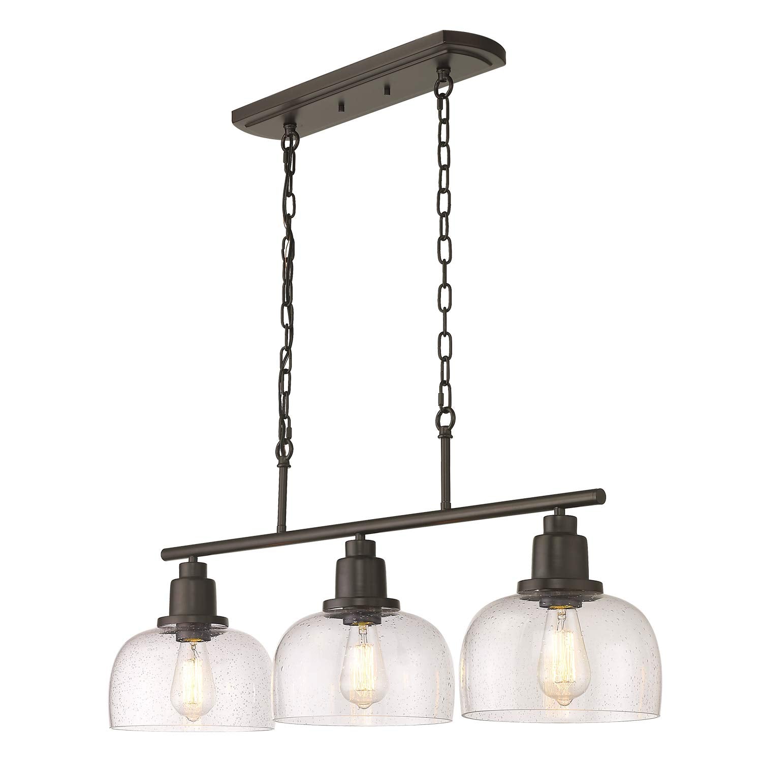 EAPUDUN 3-Light Kitchen Island Light, 35.4" Farmhouse Chandelier for Dining Room Pool Table Pendant Light, Oil Rubbed Bronze with Seeded Bubble Glass, PDA1125-ORB