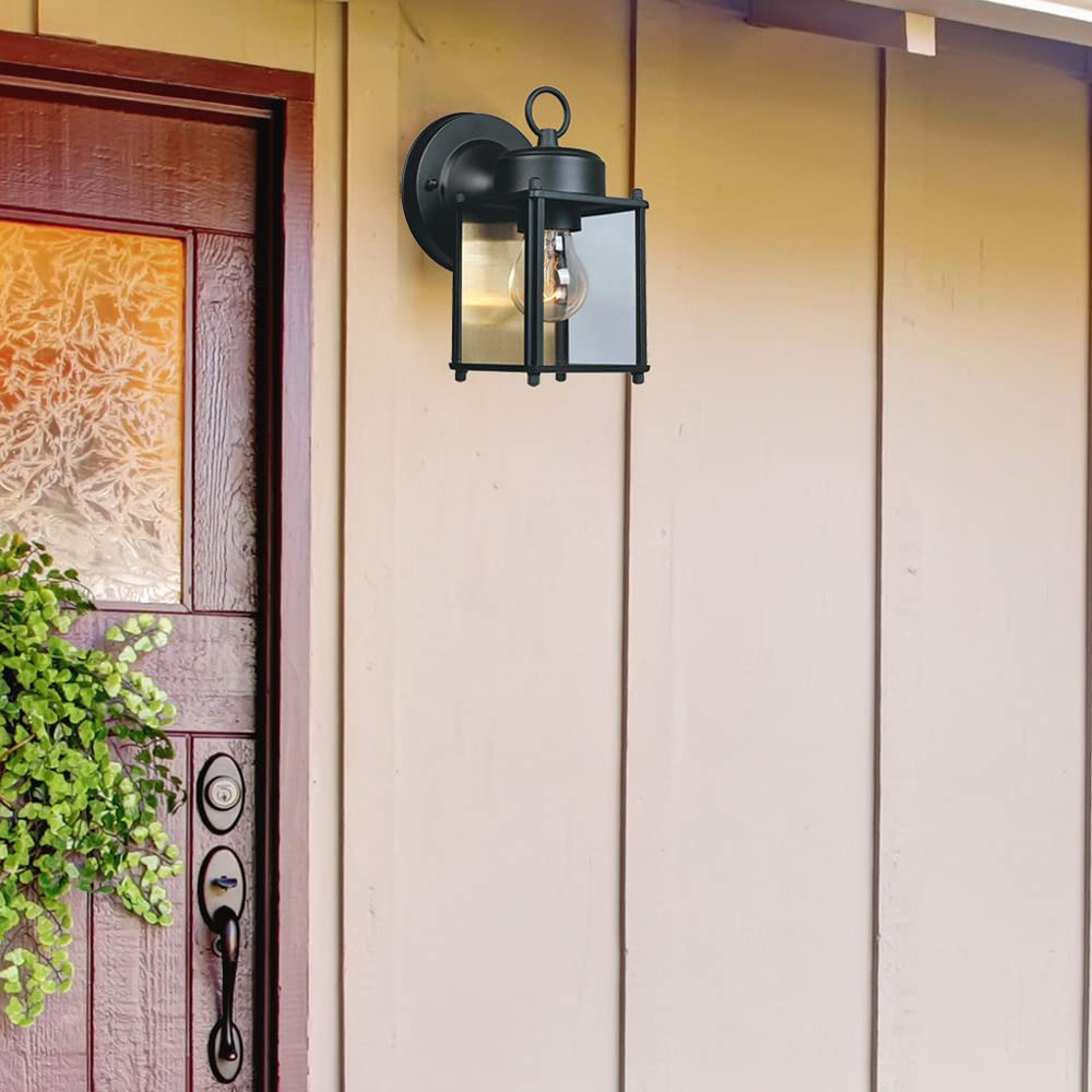 Outdoor Wall Mount Lantern Sconce, Black Finish, Weather Resistant, Clear Glass, Porch Light, Exterior Lighting Fixture, Outdoor Lights for House, Patio, Garage, 1161-BK