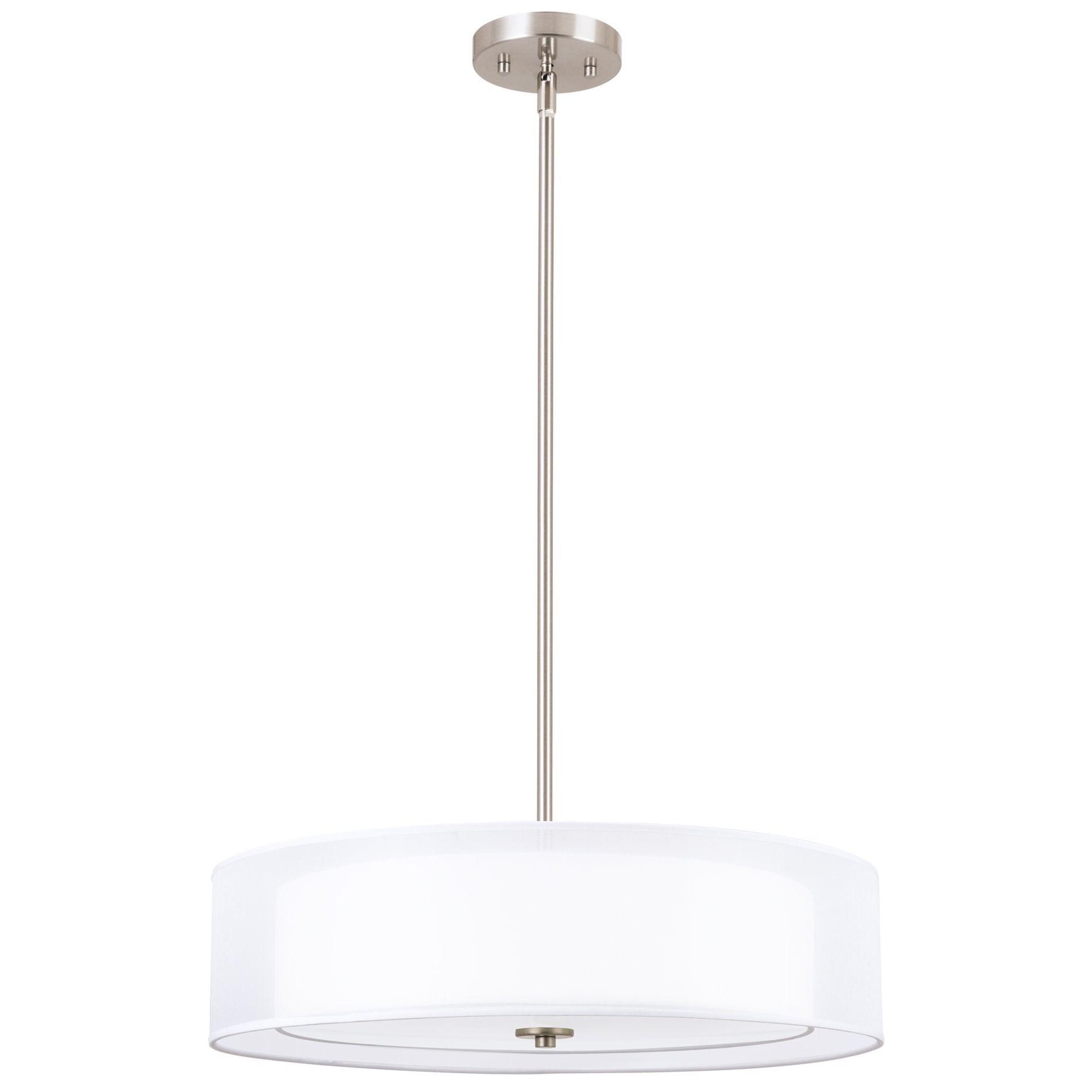 20" Modern 3-Light Double Drum Chandelier + Glass Diffuser, Stem-Hung with Adjustable Height, Brushed Nickel Finish