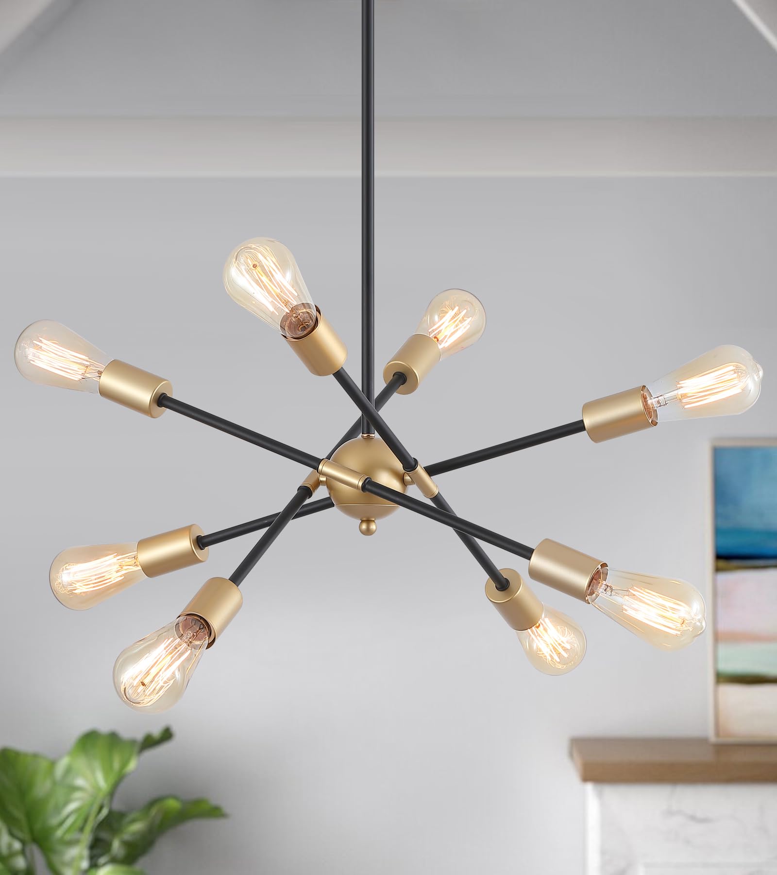 Gold Modern Sputnik Chandelier Ceiling Light Fixtures,6-Lights Industrial Metal Semi Flush Mount Ceiling Light for Bedroom Dining Room Living Room Kitchen Hallway UL Listed