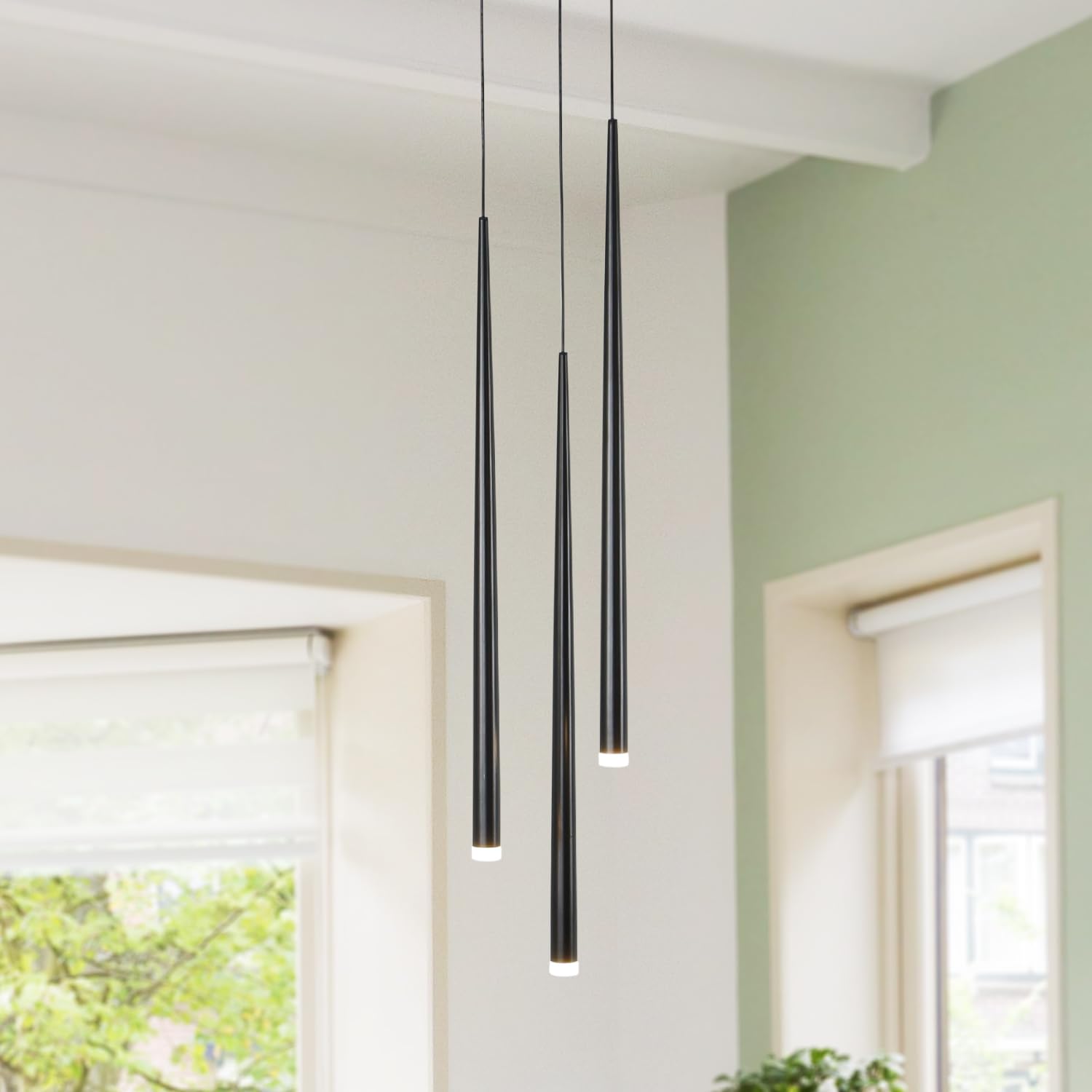 Modern Pendant for Kitchen Island, Linear Chandelier 6 Lights Cluster Bar for Dining Room, Black Warm White Dimmable