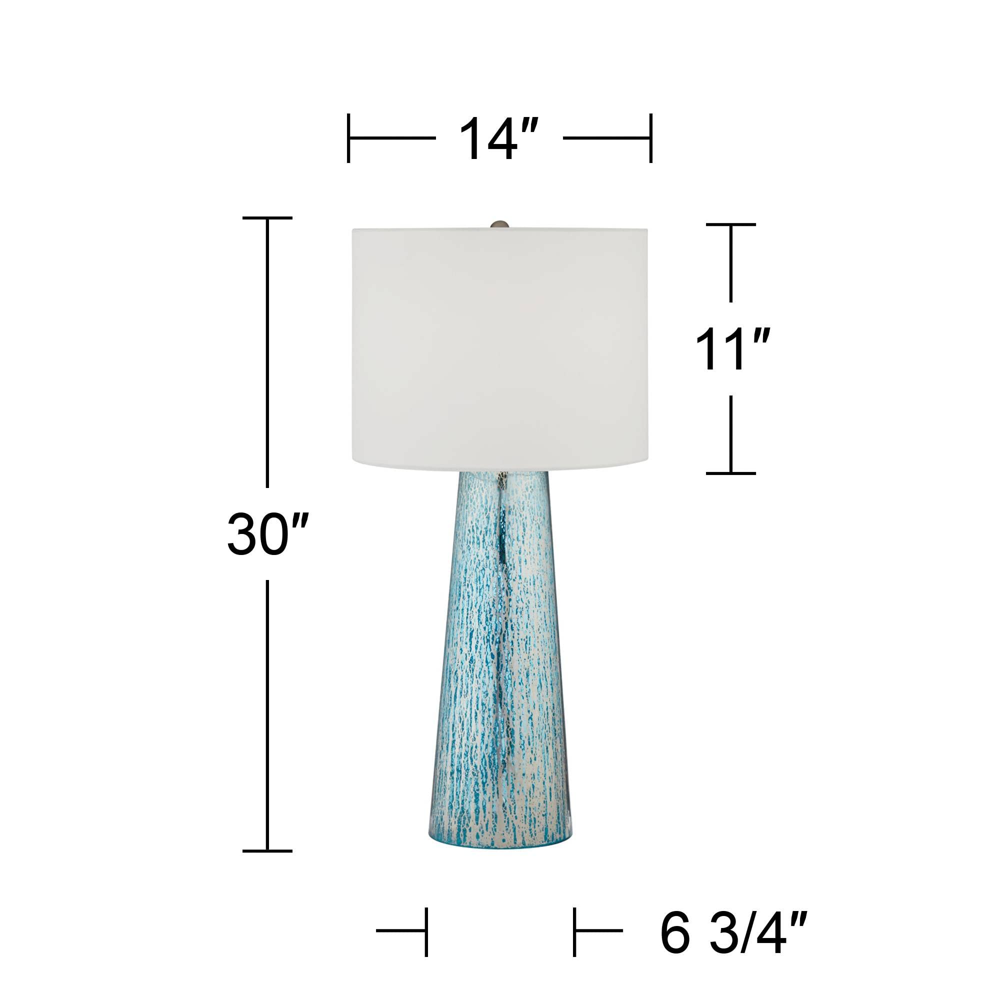 360 Lighting Marcus 30" Tall Tapered Column Large Modern Coastal End Table Lamp Clear Glass Single White Shade Living Room Bedroom Bedside Nightstand House Office Home Reading Kitchen Entryway