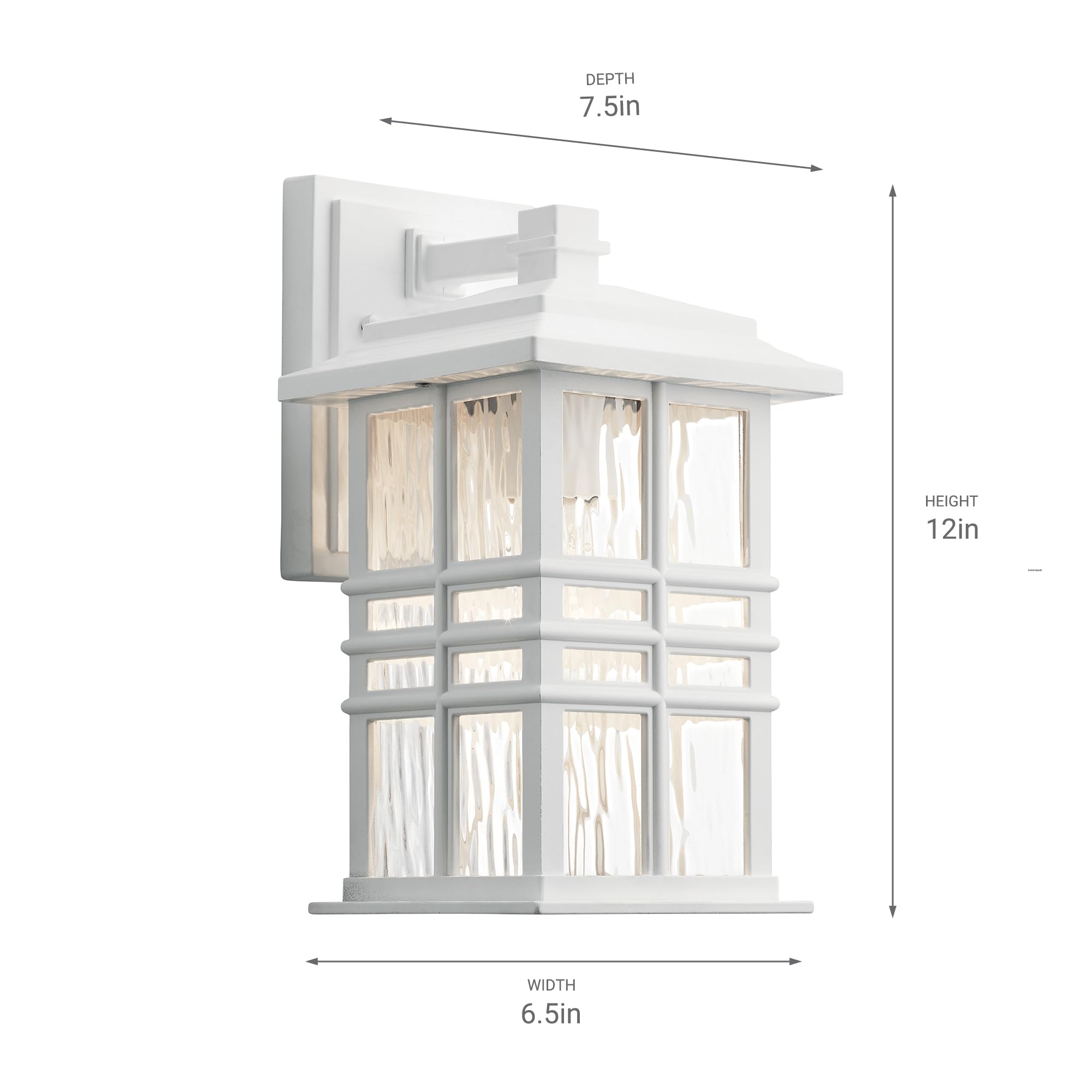 Square 12" Outdoor Wall Light in White, 1-Light Exterior Wall Sconce with Clear Hammered Glass, (12" H x 6.5" W), 49829WH