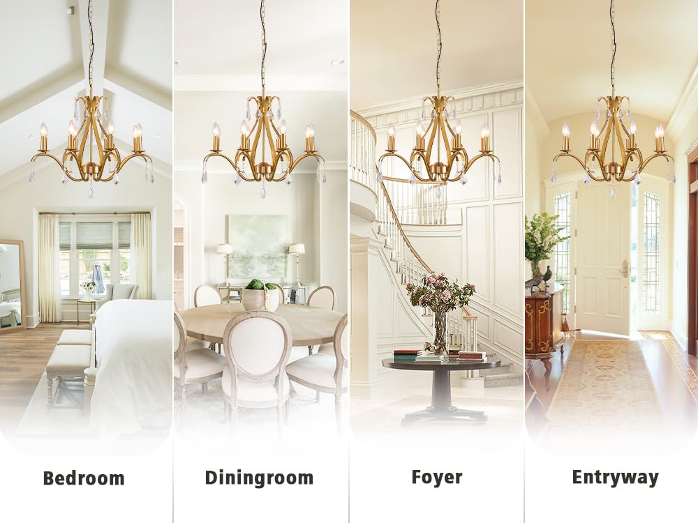 Gold Chandelier Light Fixtures Farmhouse: Modern Chandeliers for Dining Room, 8-Light Gold Crystal Chandelier, Foyer Chandeliers for High Ceilings, for Entryway,kitchen,Bedroom,Living Room,Staircase