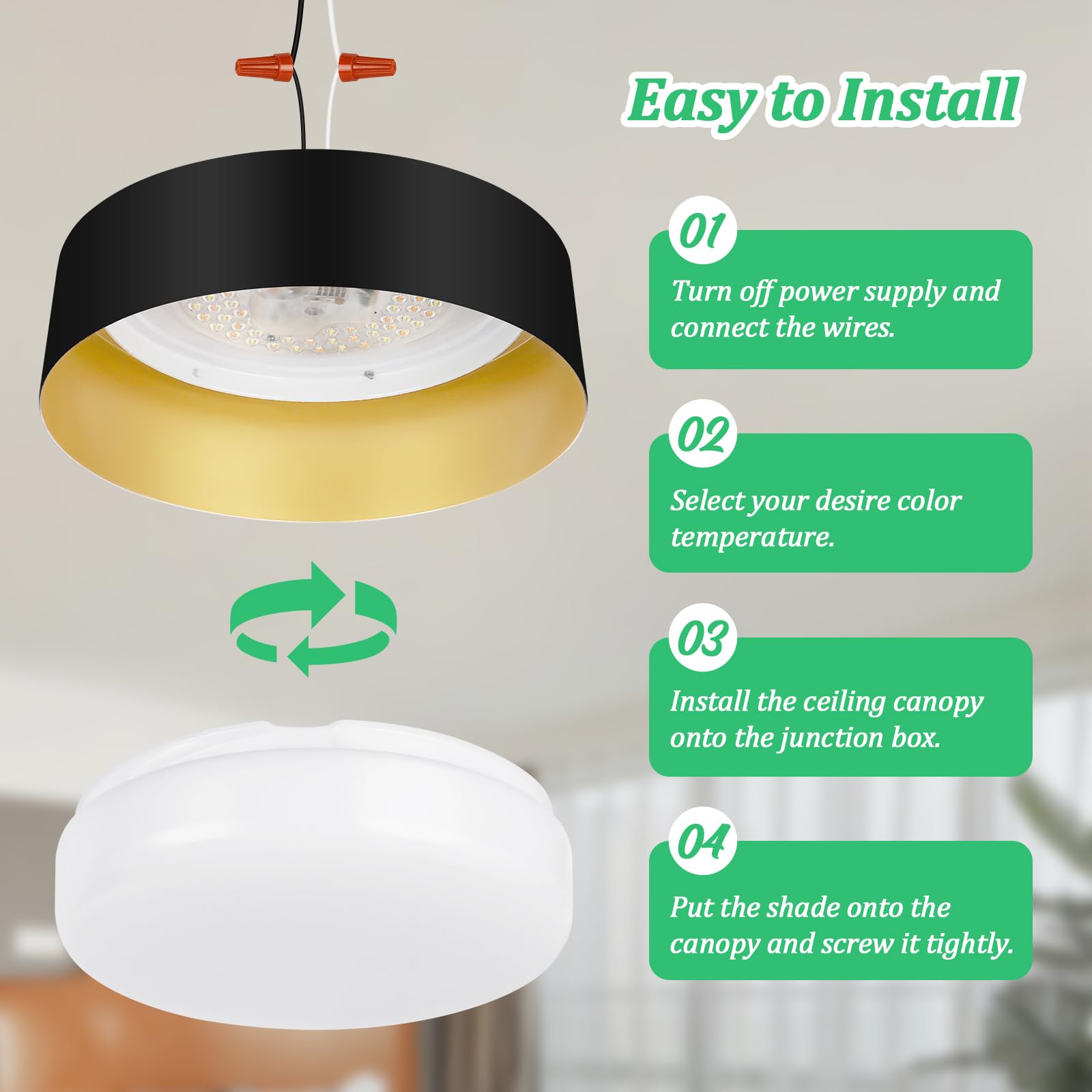 Flush Mount Ceiling Light, 13in 25W(250W Equiv) 2400LM, LED Ceiling Light Fixture 3 Colors 3000K 4000K 5000K, Dimmable Black and Gold Modern Flush Mount Light for Bedroom Bathroom Hallway Kitchen