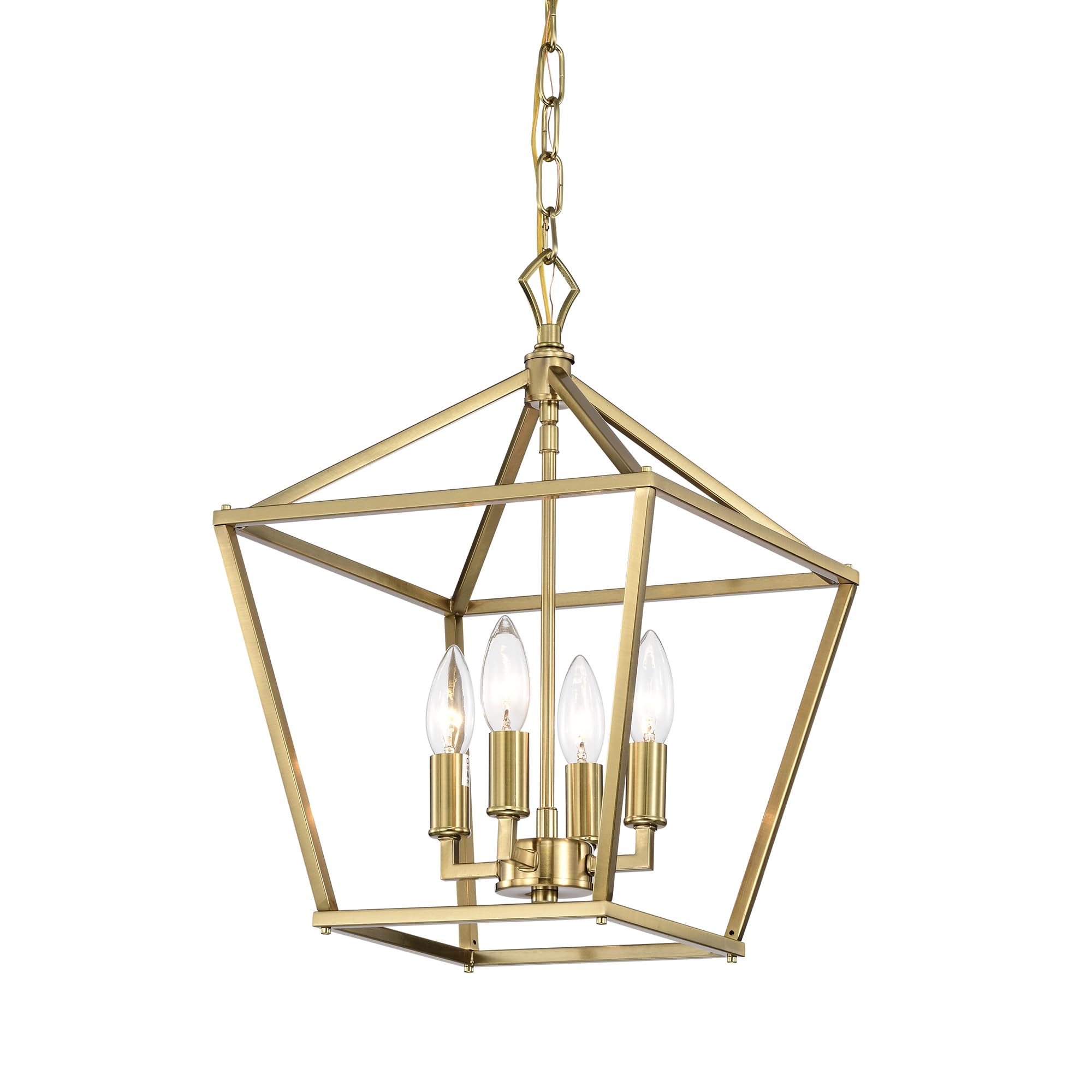 4-Light Gold Lantern Cage Pendant Light, 16 in. Adjustable Height Lantern Chandelier, Ceiling Hanging Light Fixtures E26 Bulbs for Kitchen Island Dining Room Foyer