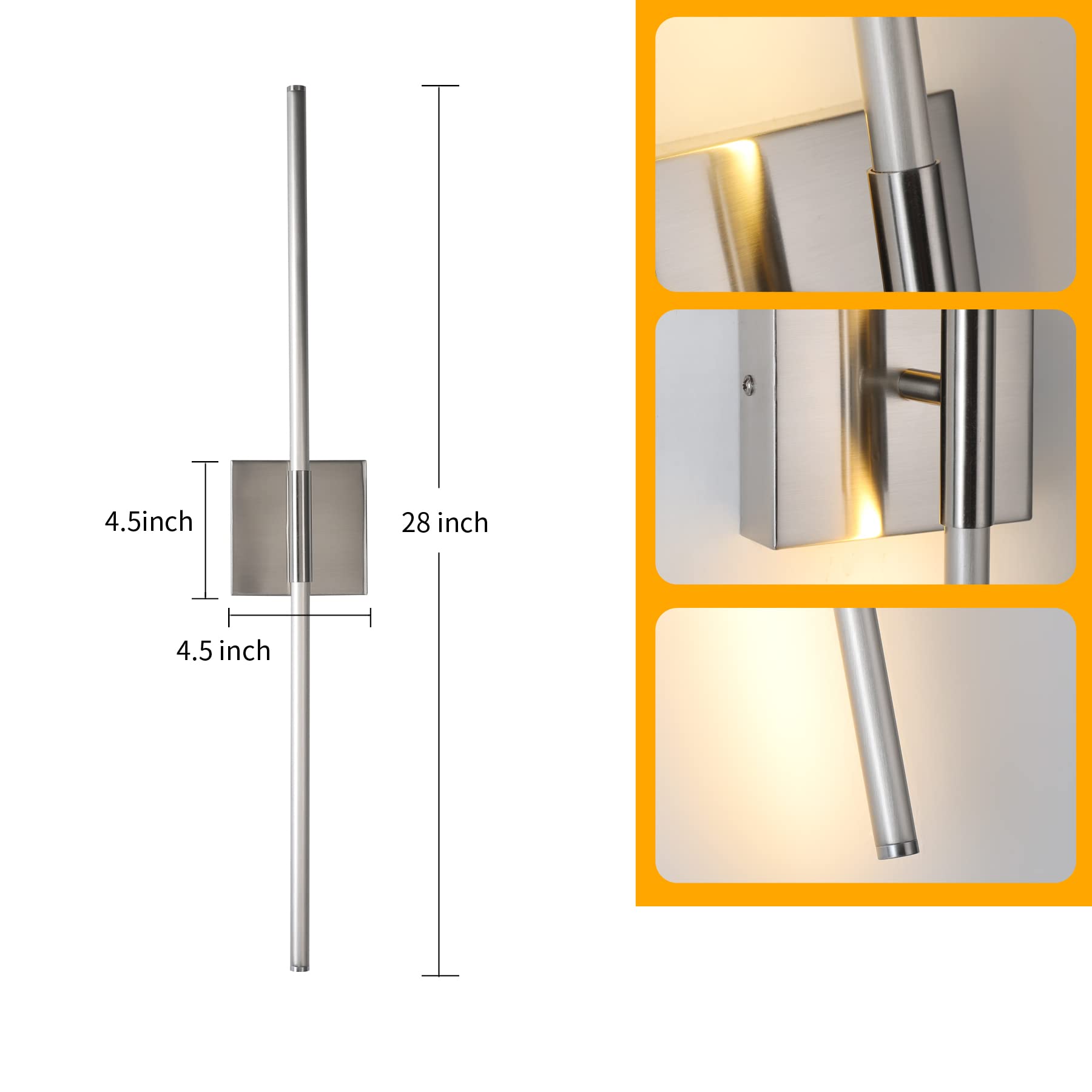 Brushed Gold LED Wall Sconces Set of 2 with Warm White Light