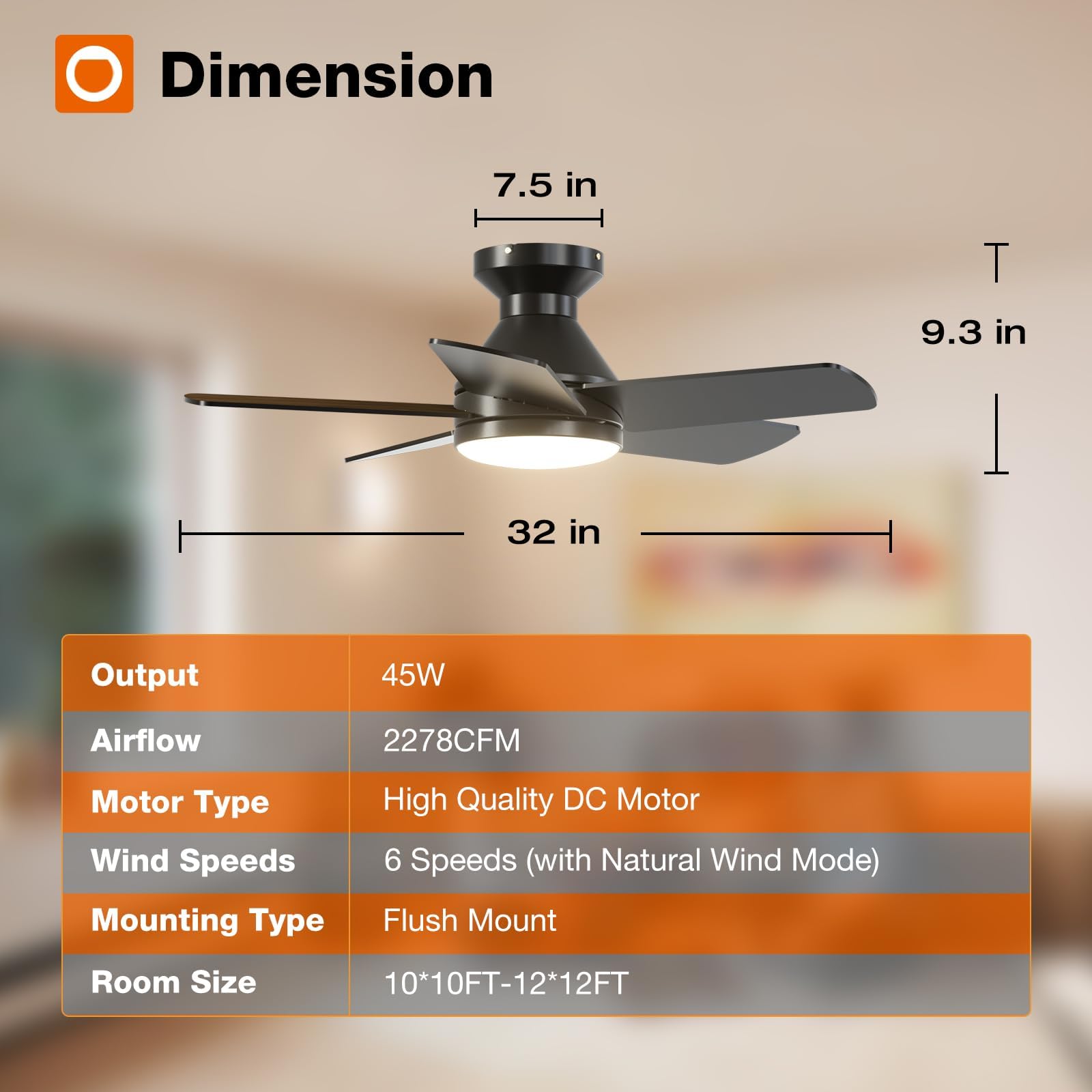 Ceiling Fans with Lights, 42 Inch Low Profile Ceiling Fan with Light and Remote Control, Flush Mount, Reversible, 3CCT, Dimmable, Quiet, Black Small Ceiling Fan for Bedroom Indoor/Outdoor Use