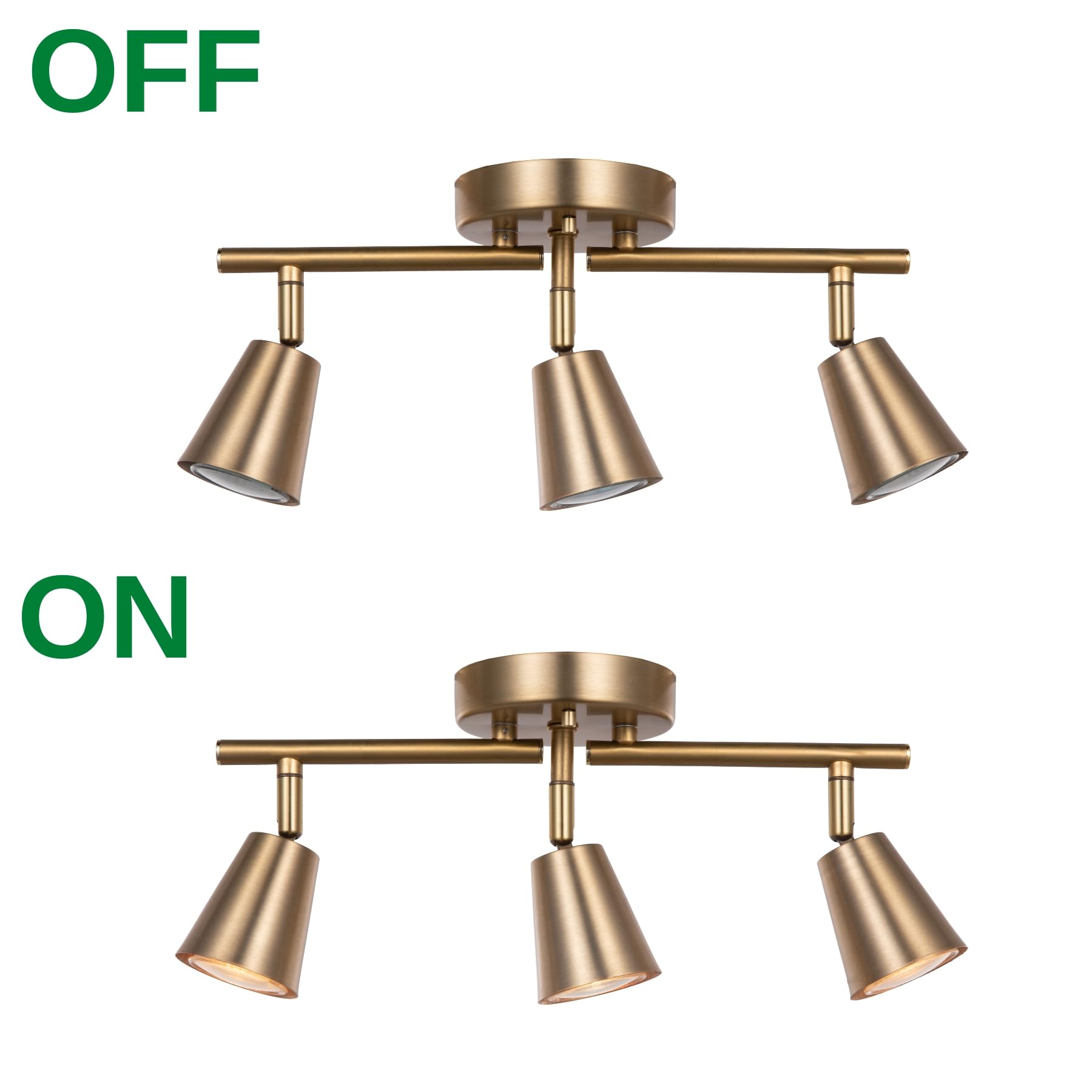 3 Light Track Lighting Kit, Matte Brass Finish Adjustable Flexibly Rotatable Light Head Modern Ceiling Spot Light for Kitchen,Bedroom,Living Room