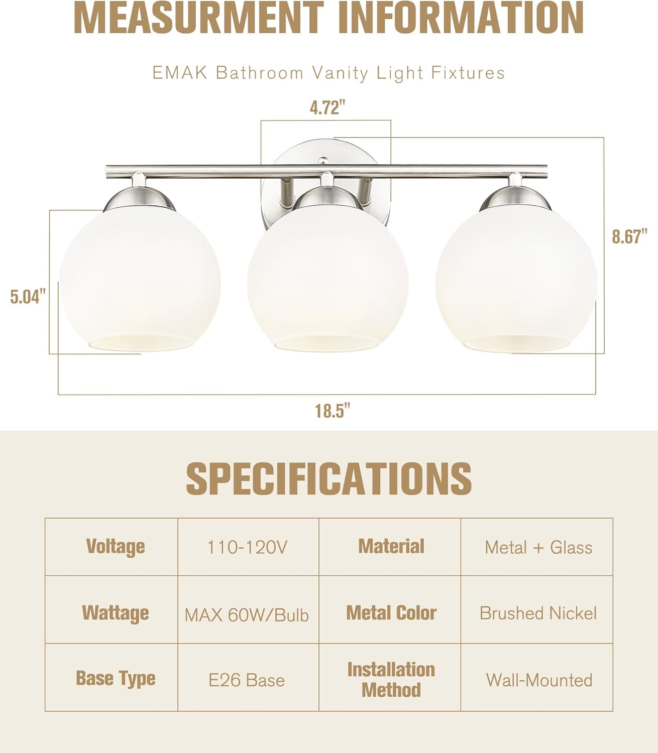 Black Vanity Lights for Mirror, Modern Farmhouse 2-Light Bathroom Light Fixtures Globe Bathroom Vanity Light with Milk Glass Shade, VL114-BK-ML-2