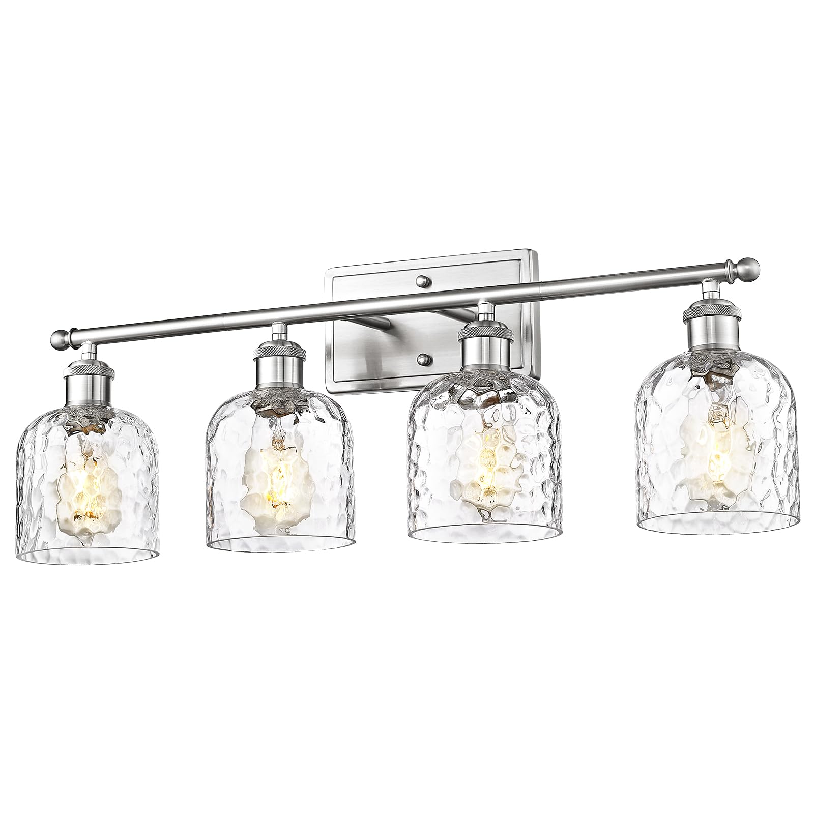 Modern Vanity Lights for Bathroom, Industrial 3-Light Chrome Bathroom Lights with Hammered Glass Shade, ZJF63B-3W CH