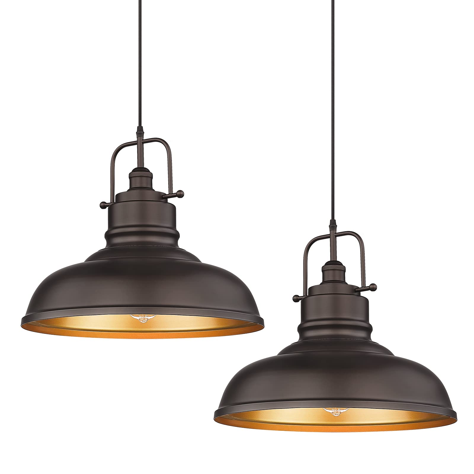 2 Pack Farmhouse Pendant Lights, 11-inch Industrial Ceiling Pendant Light Fixture with Metal Dome Shade, Gold Finish, 016-1-2PK BG