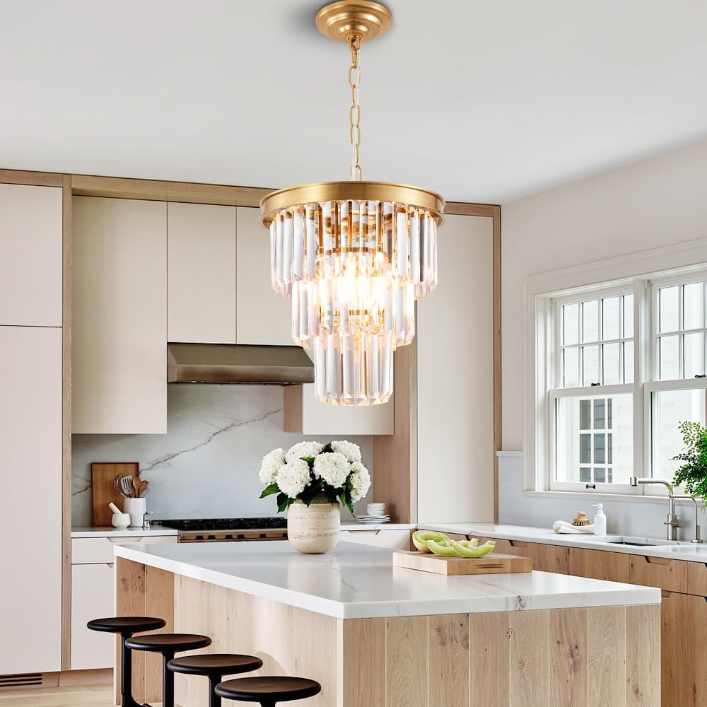 Modern Crystal Gold Pendant Light Fixtures for Kitchen Island Luxury Gold Chandelier Perfect for Dining Room, Bedroom, Kitchen, Living Room