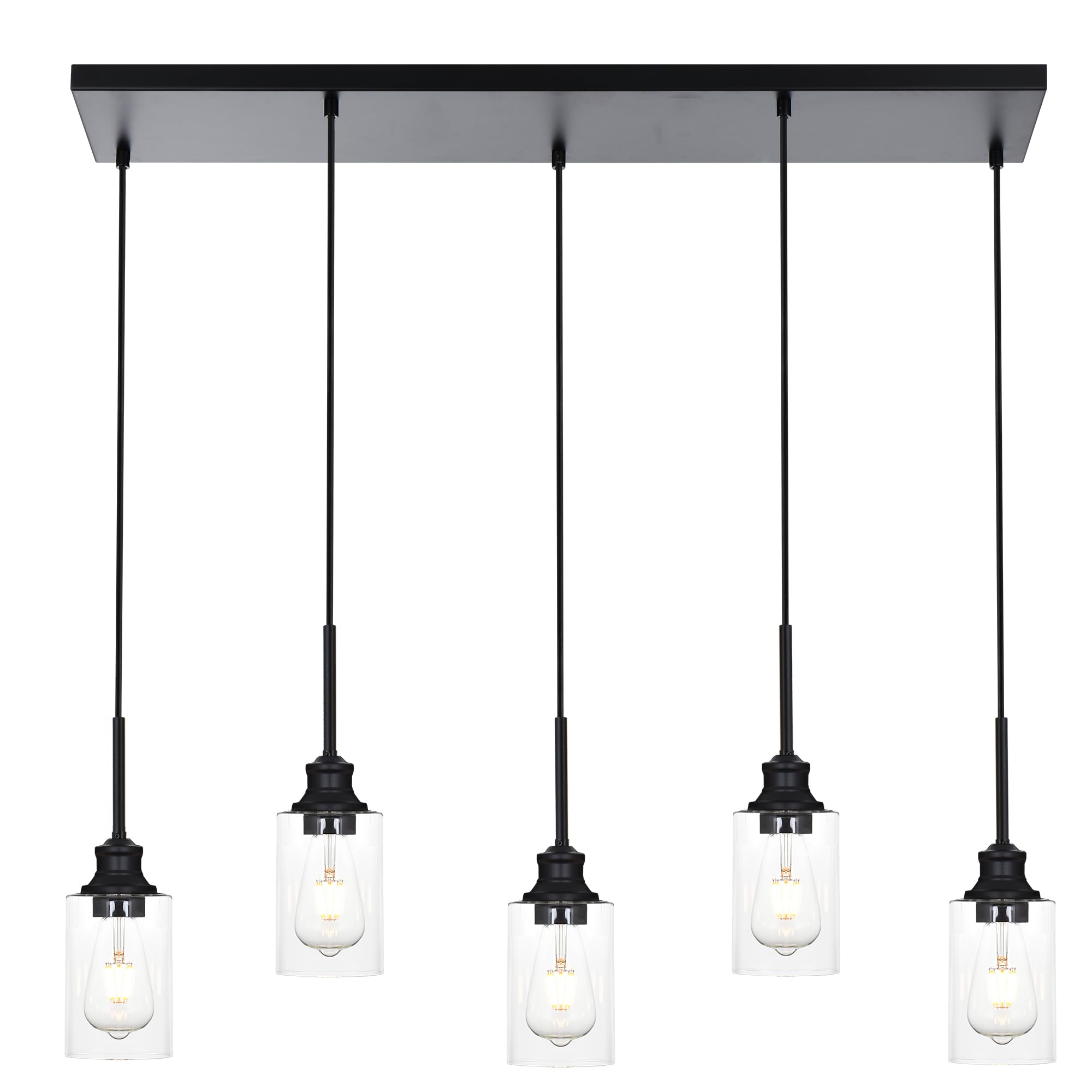 3-Light Kitchen Island Pendant Light Fixtures Hanging Black Farmhouse Pendant Lighting Cluster with Clear Glass Shade, Modern Industrial Linear Chandeliers Light for Dining Room Foyer Hallway