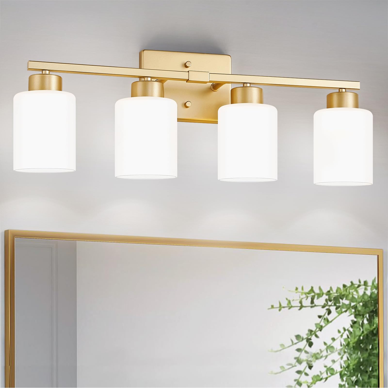 Brushed Nickel Bathroom Light Fixtures, 3-Light Modern Vanity Light Over Mirror, Wall Sconces with Milky White Frosted Glass Shades, E26 Socket (Bulbs Not Included)