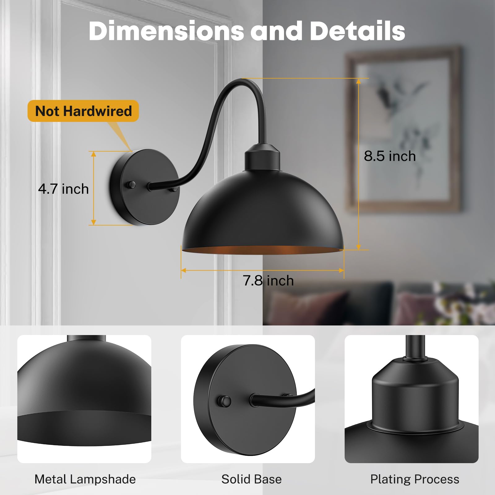 Battery Operated Wall Sconce, Wireless Sconces Set of 2 Battery Operated Light Sconces Battery Powered Wall Sconce with Remote Black Wall Sconces for Bedroom Hallway Living Room