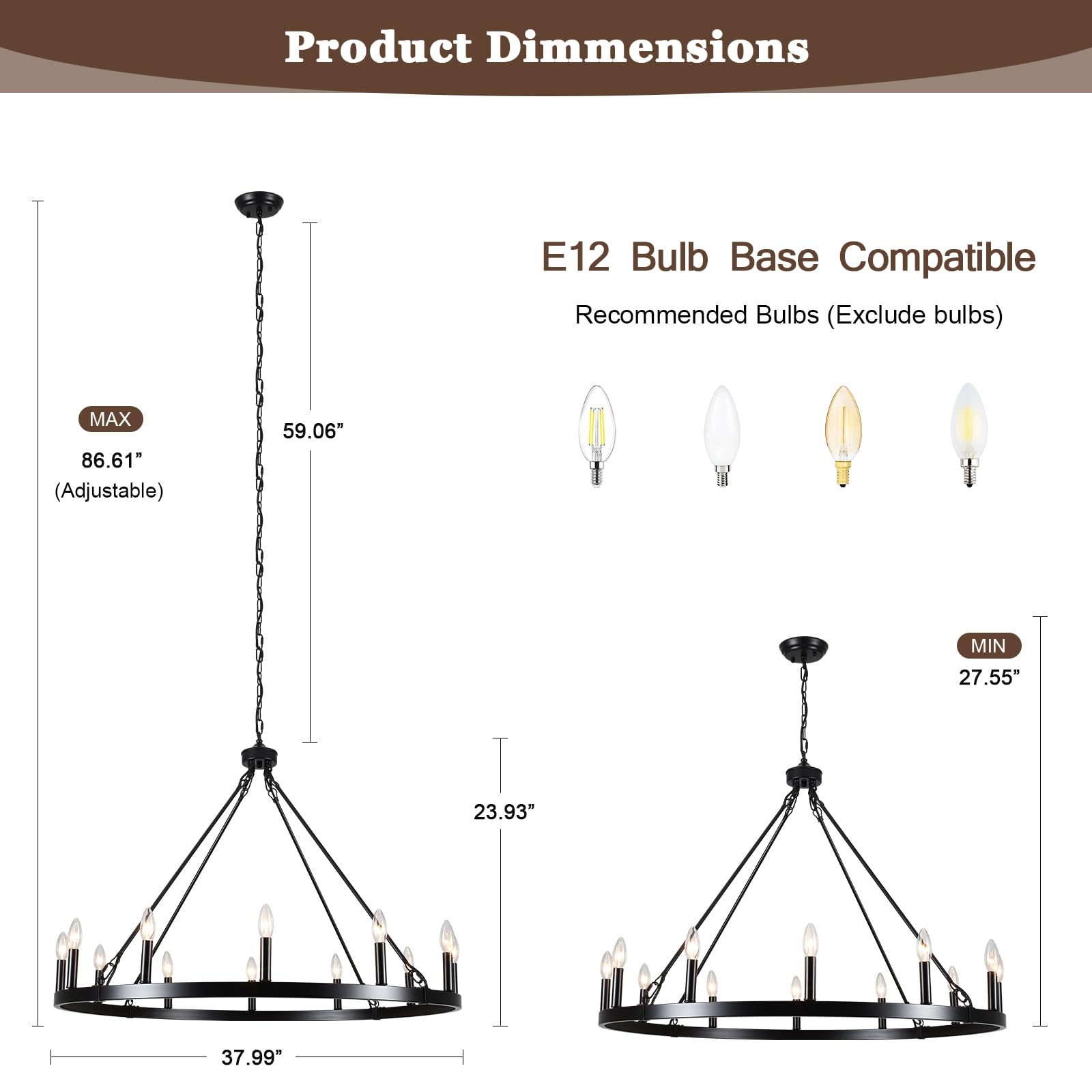 Wooden Chandeliers for Dining Room, 5 Lights Farmhouse Orb Chandeliers Antique White & Black French Country Chandelier for Living Room Kitchen Foyer