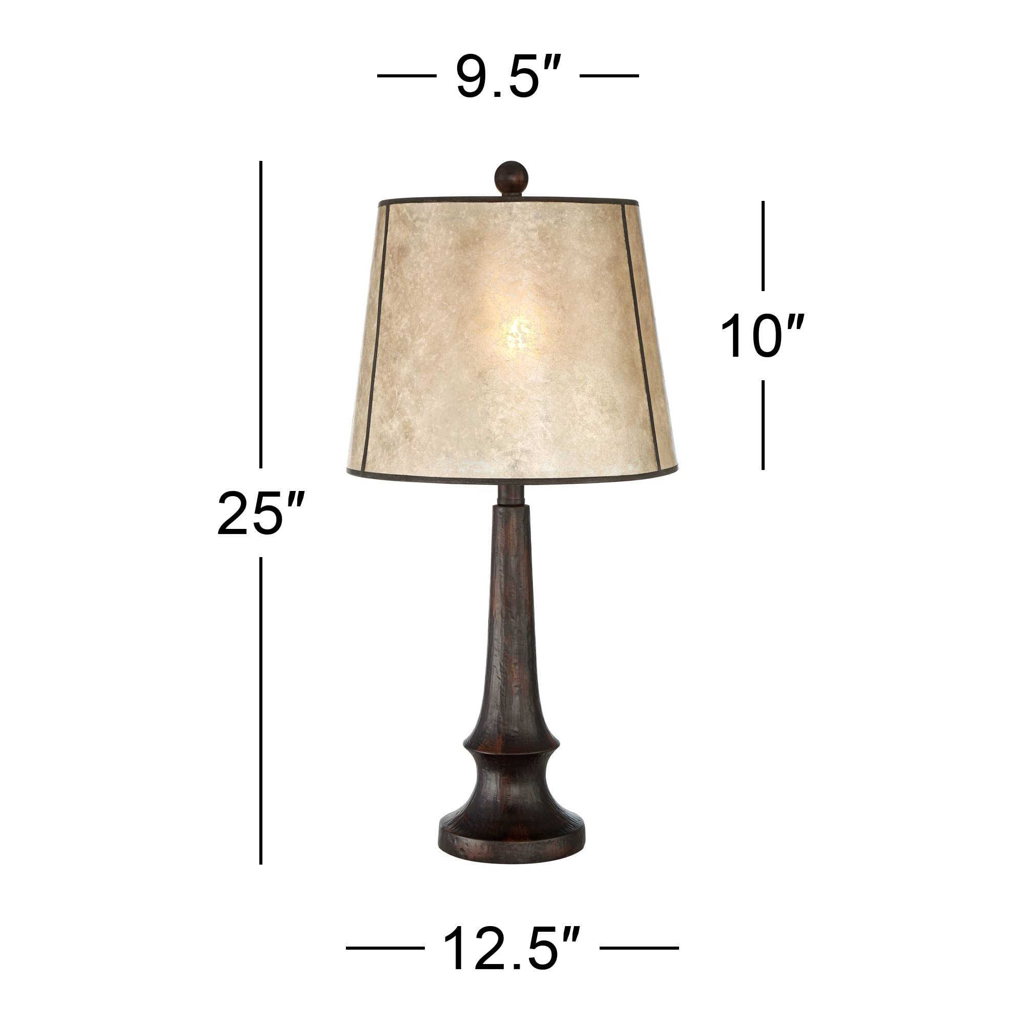 Industrial Rustic Farmhouse Table Lamp 25" High Aged Bronze Brown Beige Mica Tapered Drum Shade Decor for Bedroom Living Room House Home Bedside Nightstand Office Family