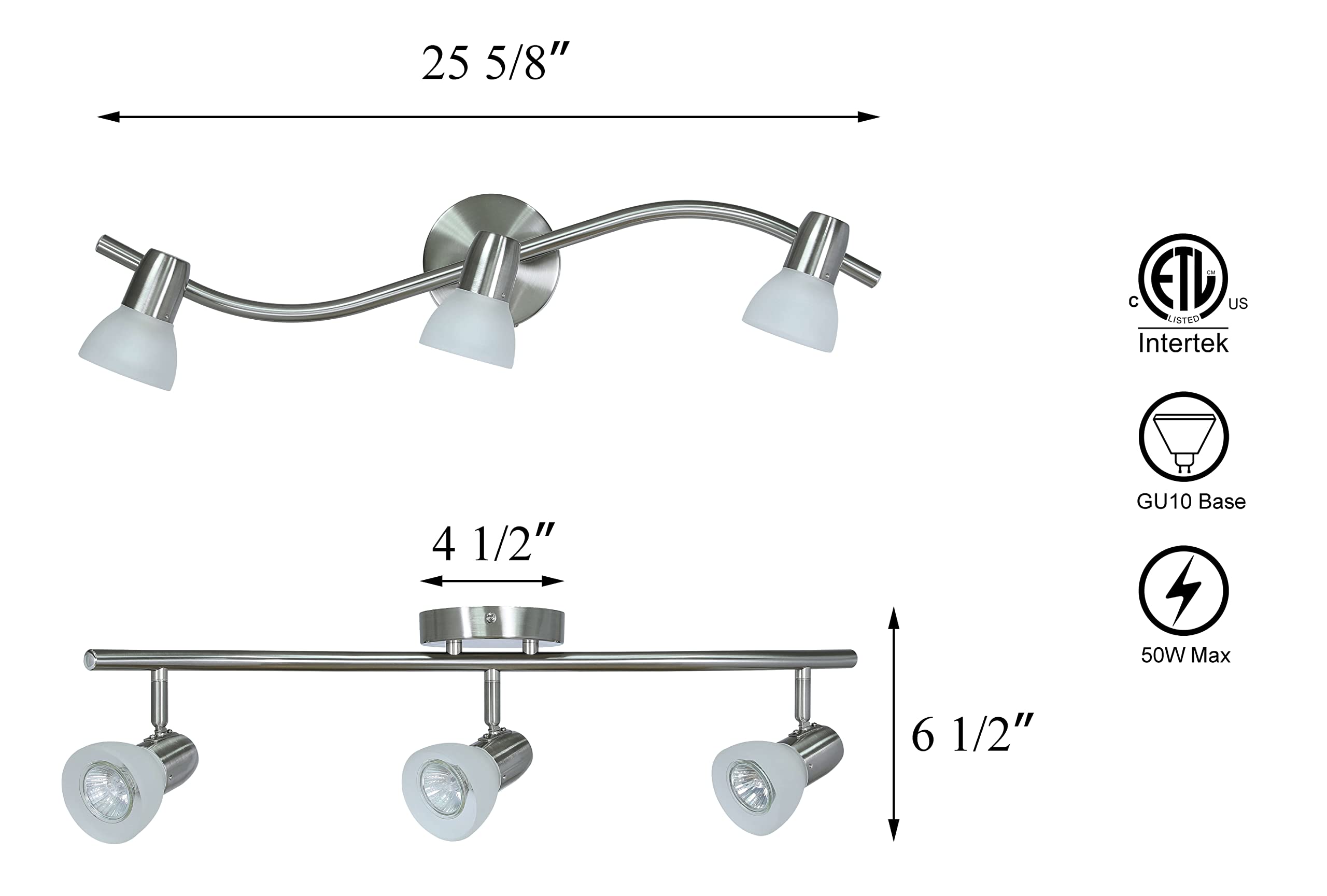 Track Light, 4 Light Kitchen Track Lighting, Modern S-Shaped Ceiling Track Light Bar Brushed Nickel Finish XB-TR1223-4-BN