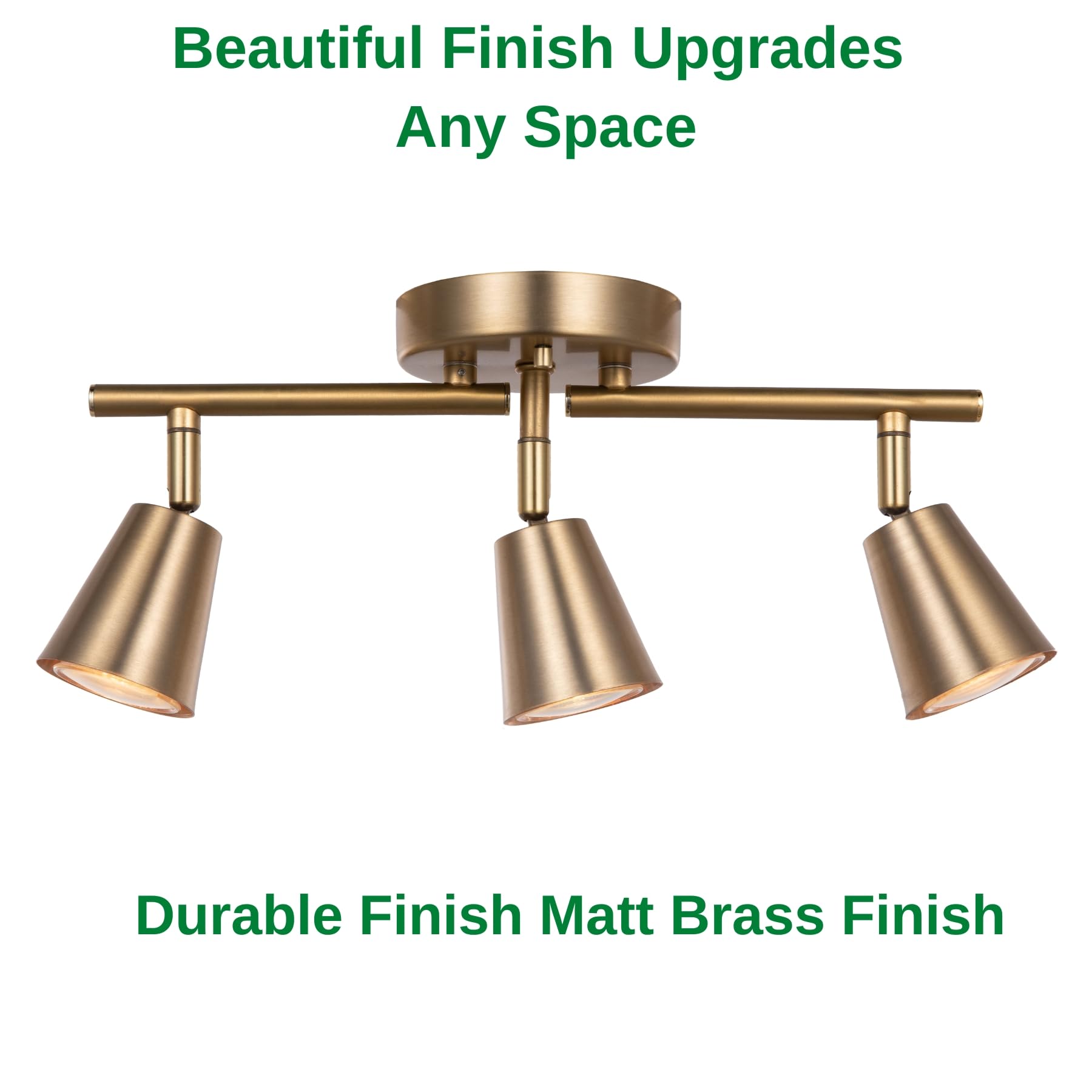 3 Light Track Lighting Kit, Matte Brass Finish Adjustable Flexibly Rotatable Light Head Modern Ceiling Spot Light for Kitchen,Bedroom,Living Room