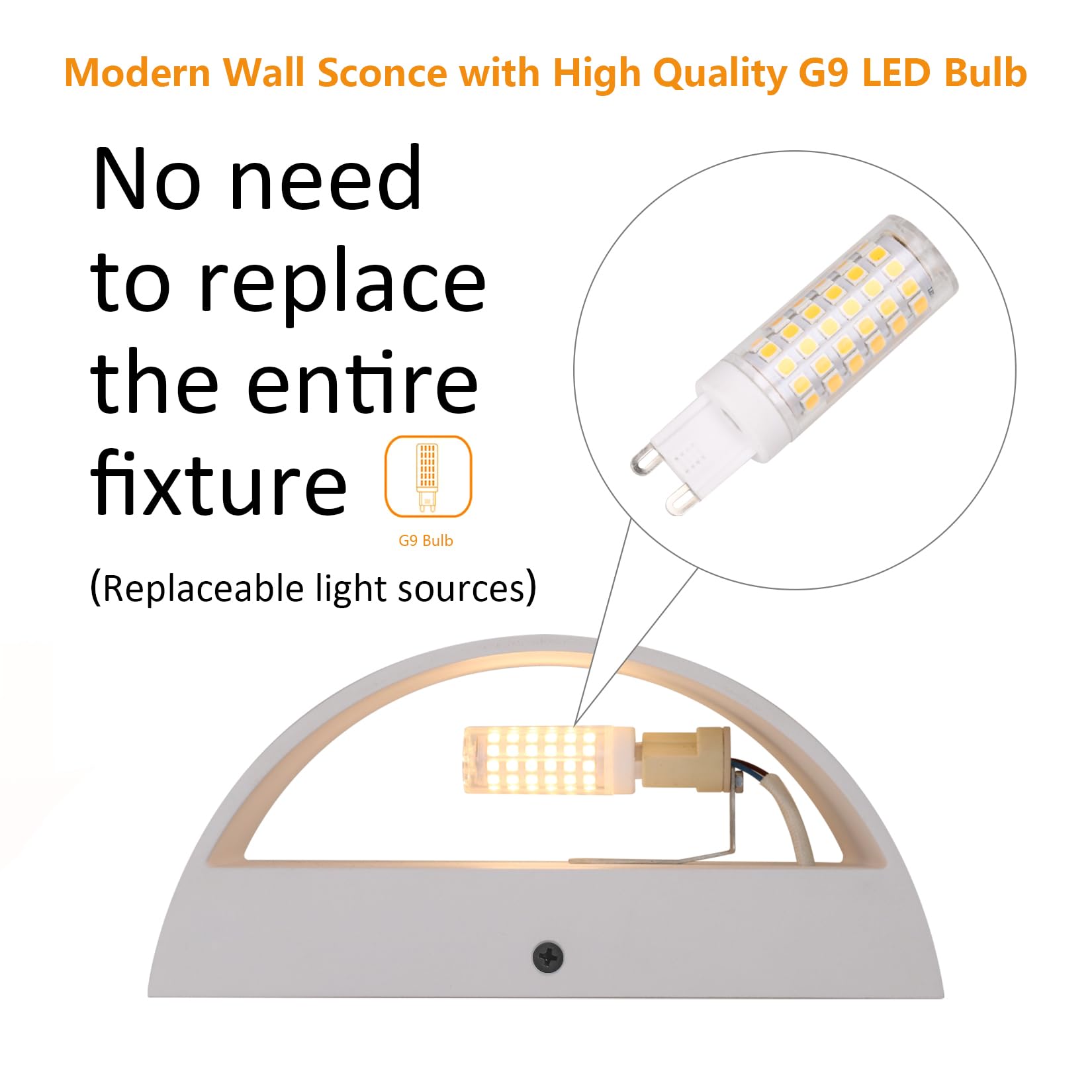 Black Modern LED Wall Sconce Indoor Wall Lights 1 Pack Hardwired Up and Down Wall Mount Light for Living Room Bedroom Hallway Corridor Conservatory Warm White 3000K(with G9 Bulbs)