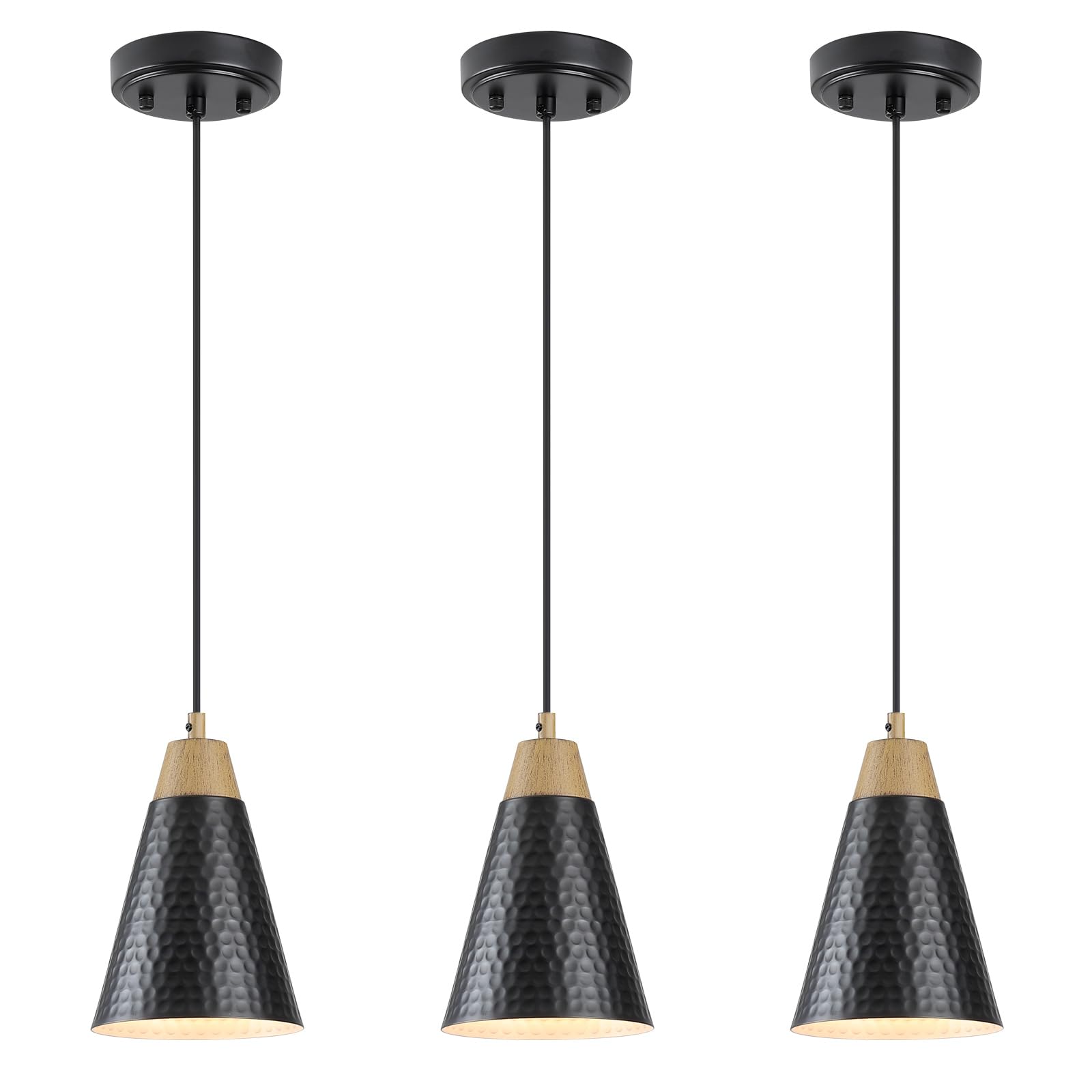 Gold Pendant Lights Kitchen Island,Dining Room Light Fixtures Over Table 3 Pack with Brushed Brass Cone Metal Shade, Modern Farmhouse Mini Chandeliers,Adjustable Cord Hanging Lighting for Bar,Sink