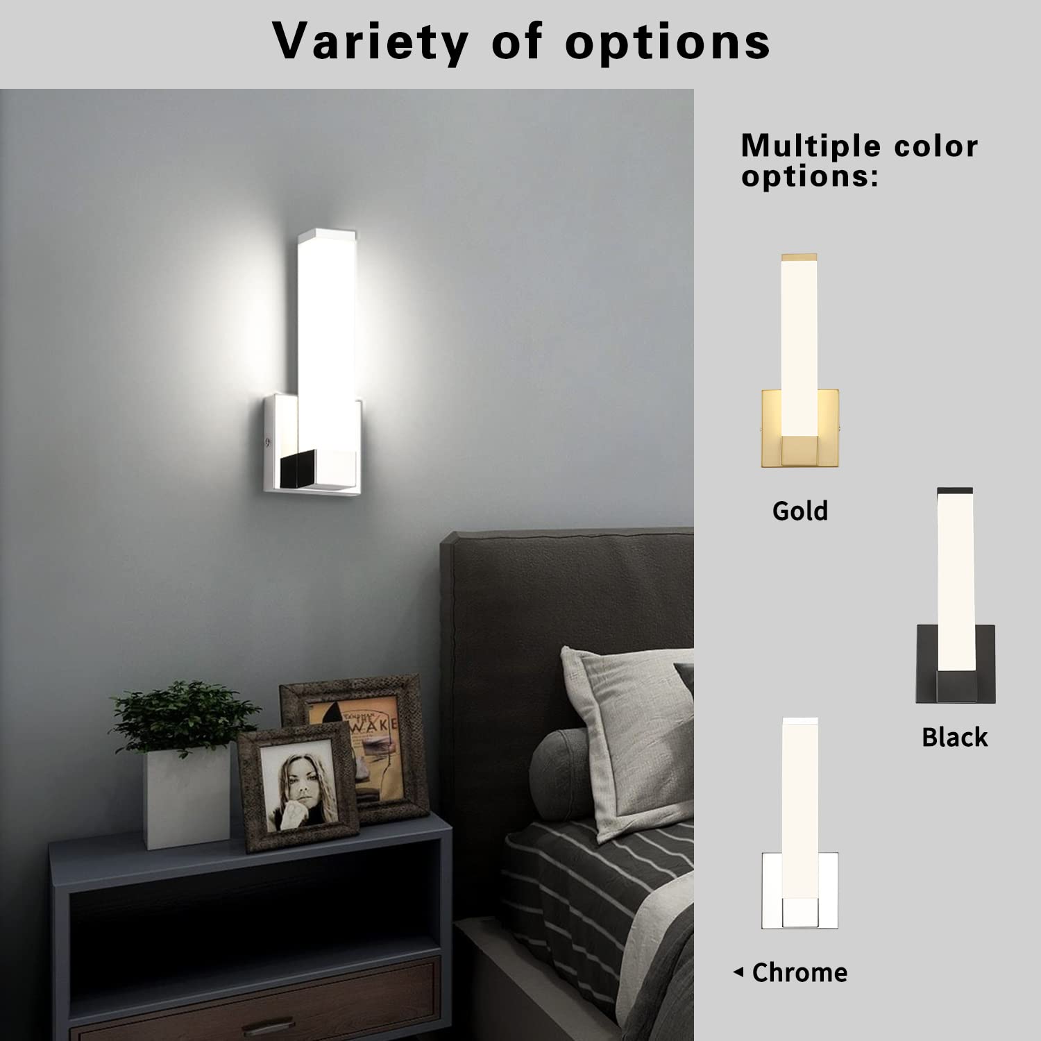 Black Wall Sconce for House Decor LED Wall Lights for Bedroom Bedside Wall Lamp Modern Indoor LED Hallway Sconces Wall Lighting 12" Inch Height 12W 4000K