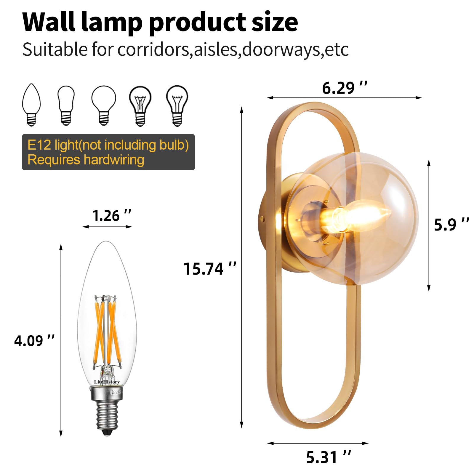 Wall Sconces Set of Two Gold Wall Lamp Sconces Wall Lighting with White Globe Glass Shade Wall Lights Sconces Wall Decor Set of 2 Wall Lights for Living Room Wall Lamps for Bedrooms Set of 2