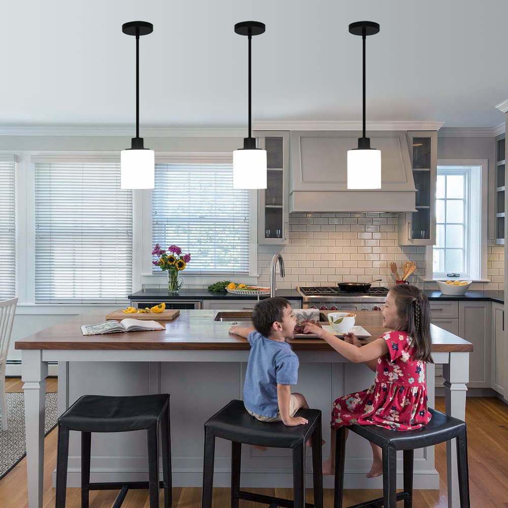 3 Lights Pendant Lighting for Kitchen Island,3 Tier Linear Pendant Chandeliers with 1 Base,Modern Farmhouse Island Light with Clear Glass,Adjustable (Black Island 3 Tier Stem Rod)