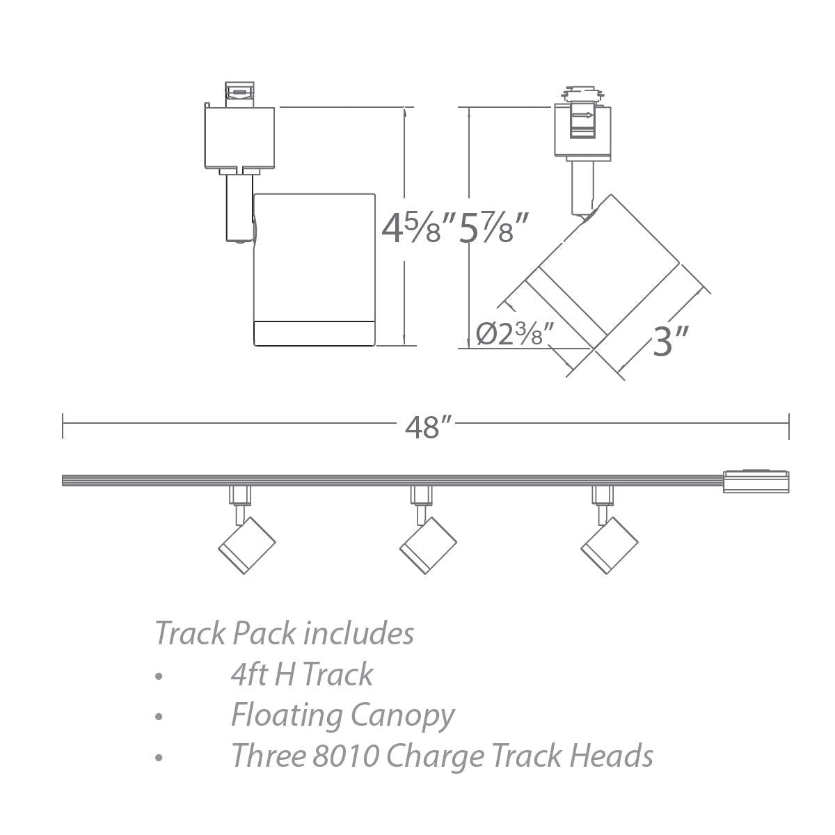 Charge LED 10W Energy Star 3 Light Track Kit with Floating Canopy Feed and 4Ft Track with End Caps 3000K in Black