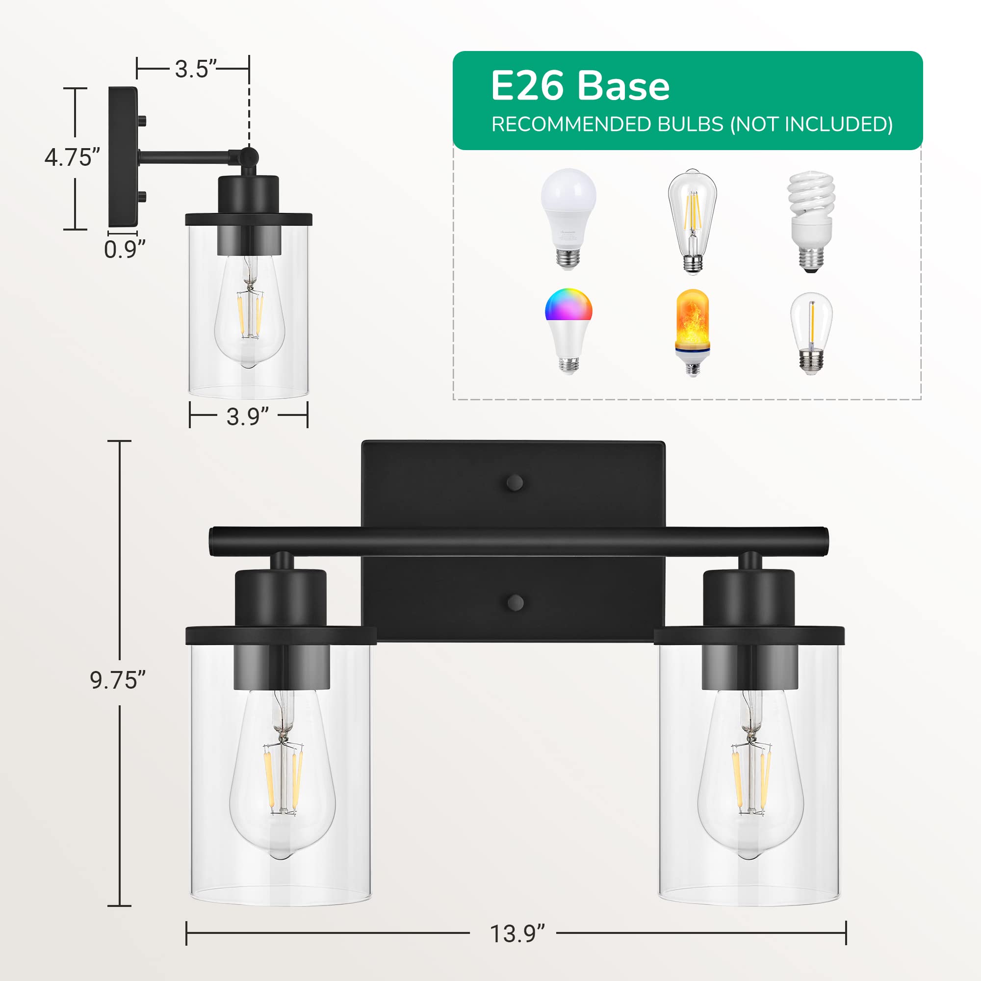 Bathroom Light Fixtures, 2 Light Bathroom Vanity Light Fixtures Brushed Nickel, Modern Wall Sconces for Bathroom, Vanity Table, Powder Room, Bedroom, Kitchen (E26 Base), ETL Listed