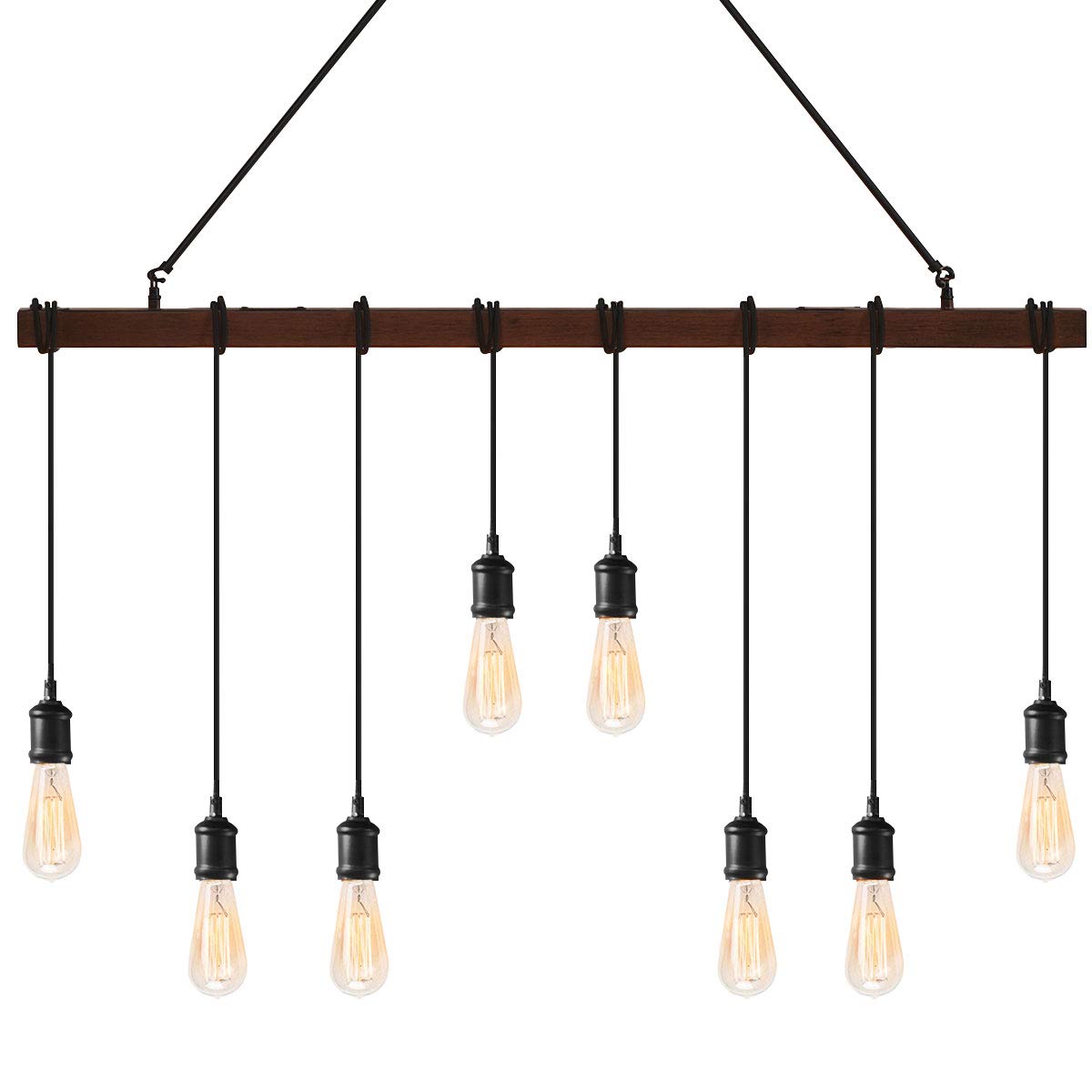 Industrial Multi Pendant Light, 8-Light Iron Rustic Island Chandelier, Suspension Line Can Be Adjusted Freely, Vintage Hanging Pendant Lighting for Home Decor, Wood Painted Finish