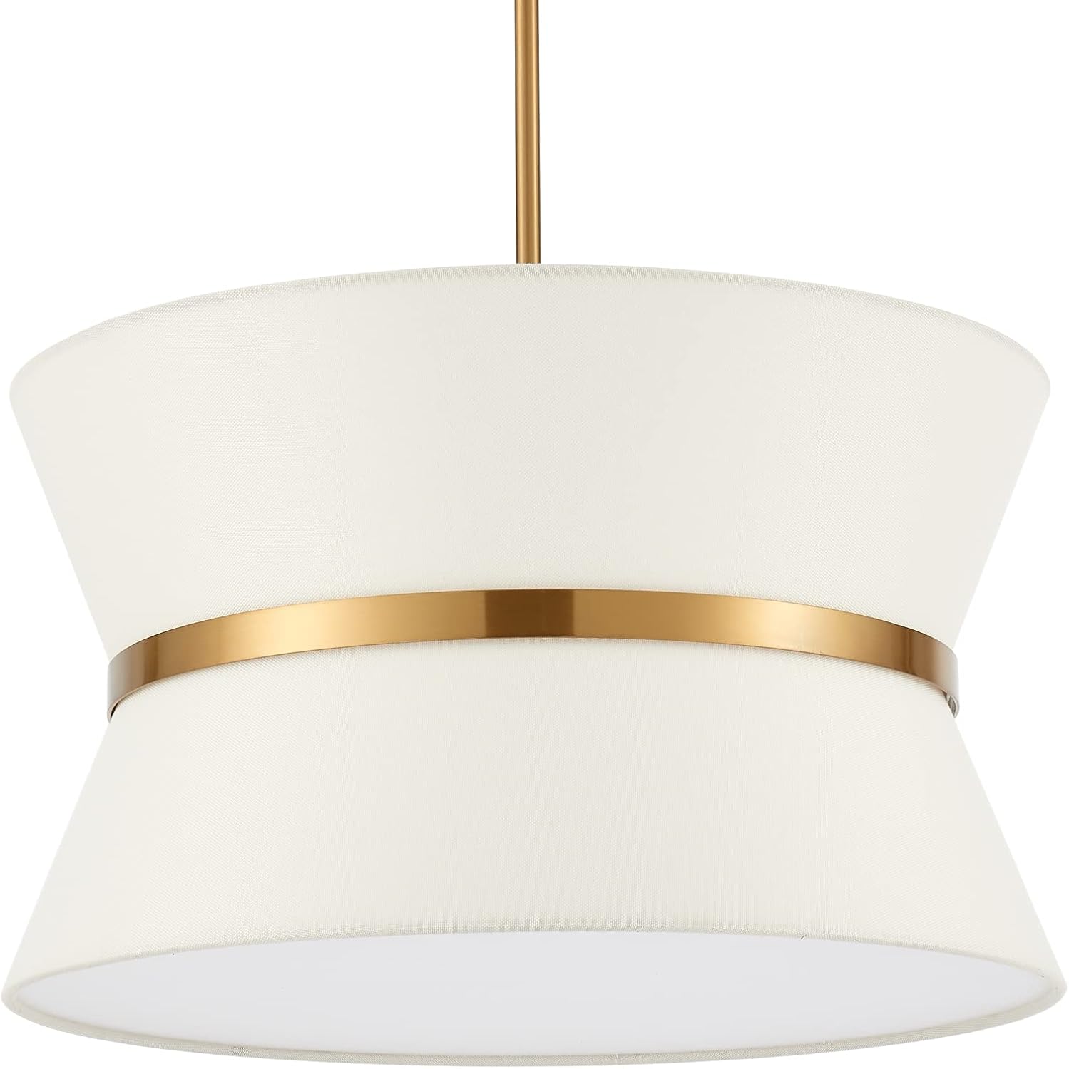 Modern Chandelier with Off-White Fabric Shade and Brass Finished Adjustable Pendant Light for Kitchen Island Living Room Bedroom Hallway, E26, Dia 18 Inch, UL Listed