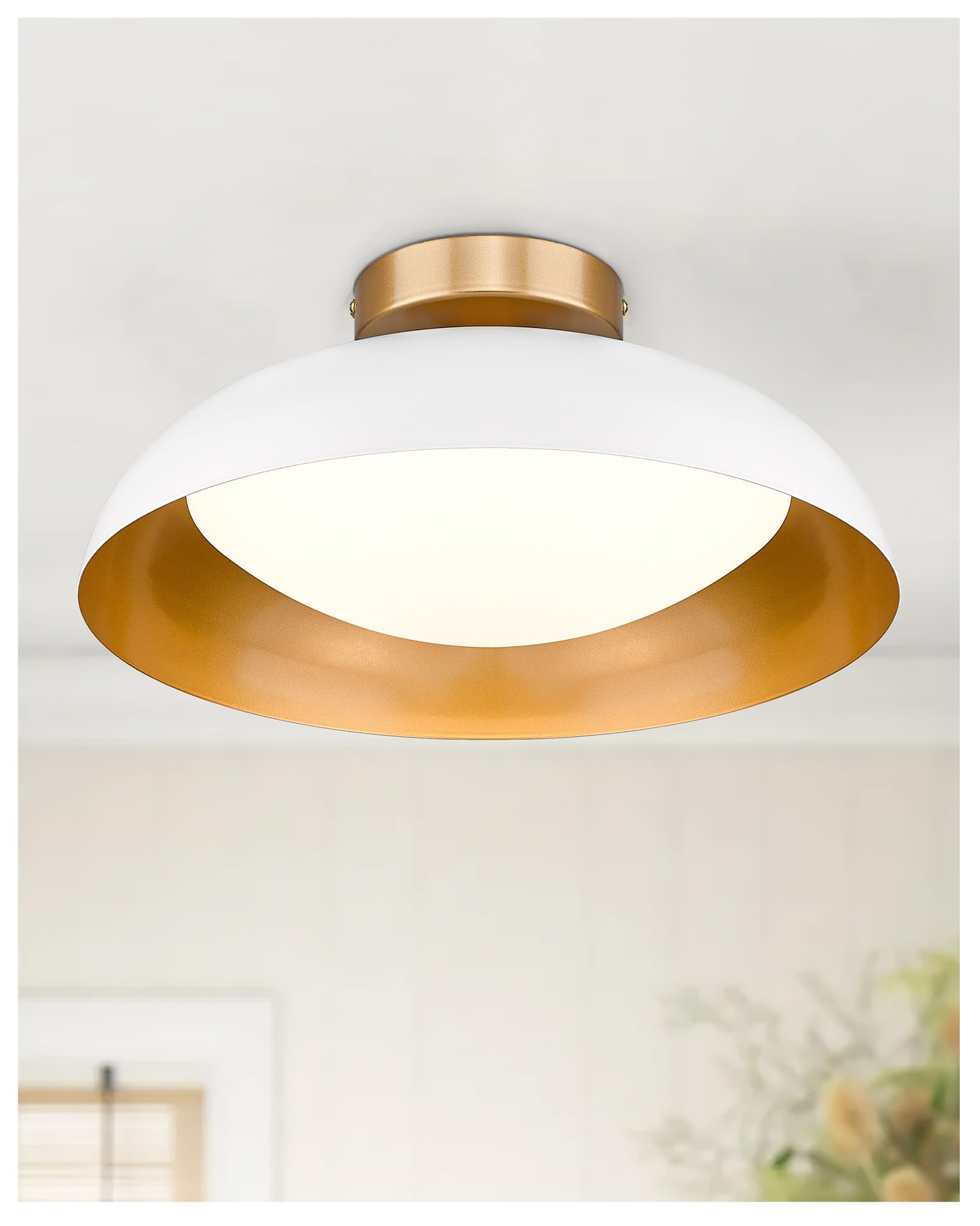 Gold Ceiling Light, 12 Inch LED Semi Flush Mount Ceiling Light Fixture, 12W/700Lm Ceiling Lights for Kitchen, Bathroom, Hallway, 3000K/4000K/6000K Adjustable, KDCL01-GD