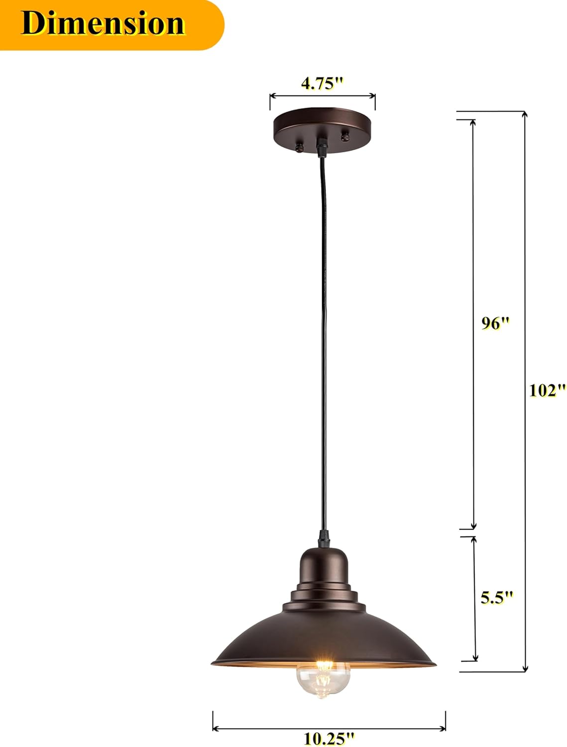 Oil Rubbed Bronze Hanging Light Fixture, Farmhouse Metal Kitchen Pendant Light Over Table, 1-Light Adjustable Hanging Lights for Foyer, Hallway, Kitchen Island, Dinning Room