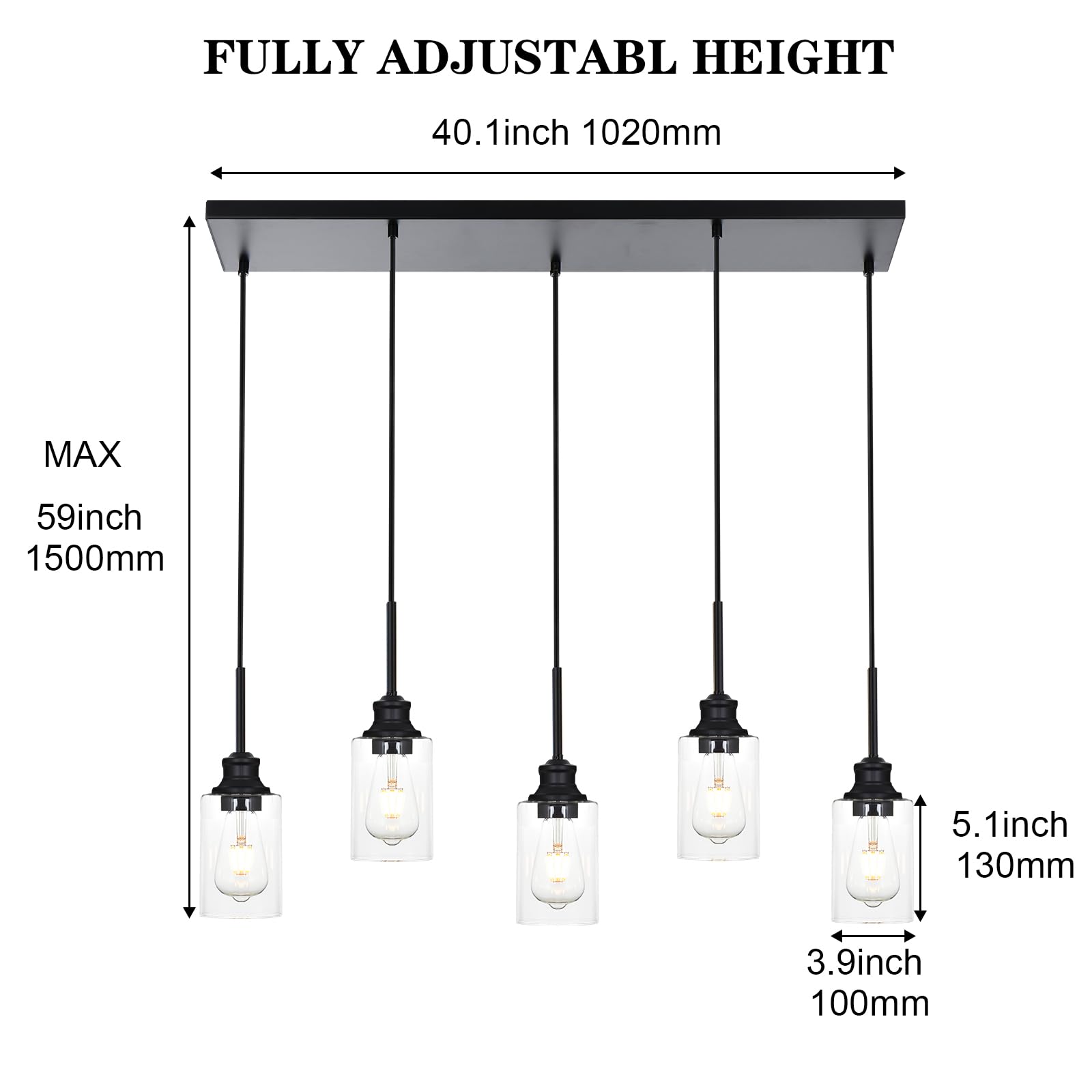 3-Light Kitchen Island Pendant Light Fixtures Hanging Black Farmhouse Pendant Lighting Cluster with Clear Glass Shade, Modern Industrial Linear Chandeliers Light for Dining Room Foyer Hallway