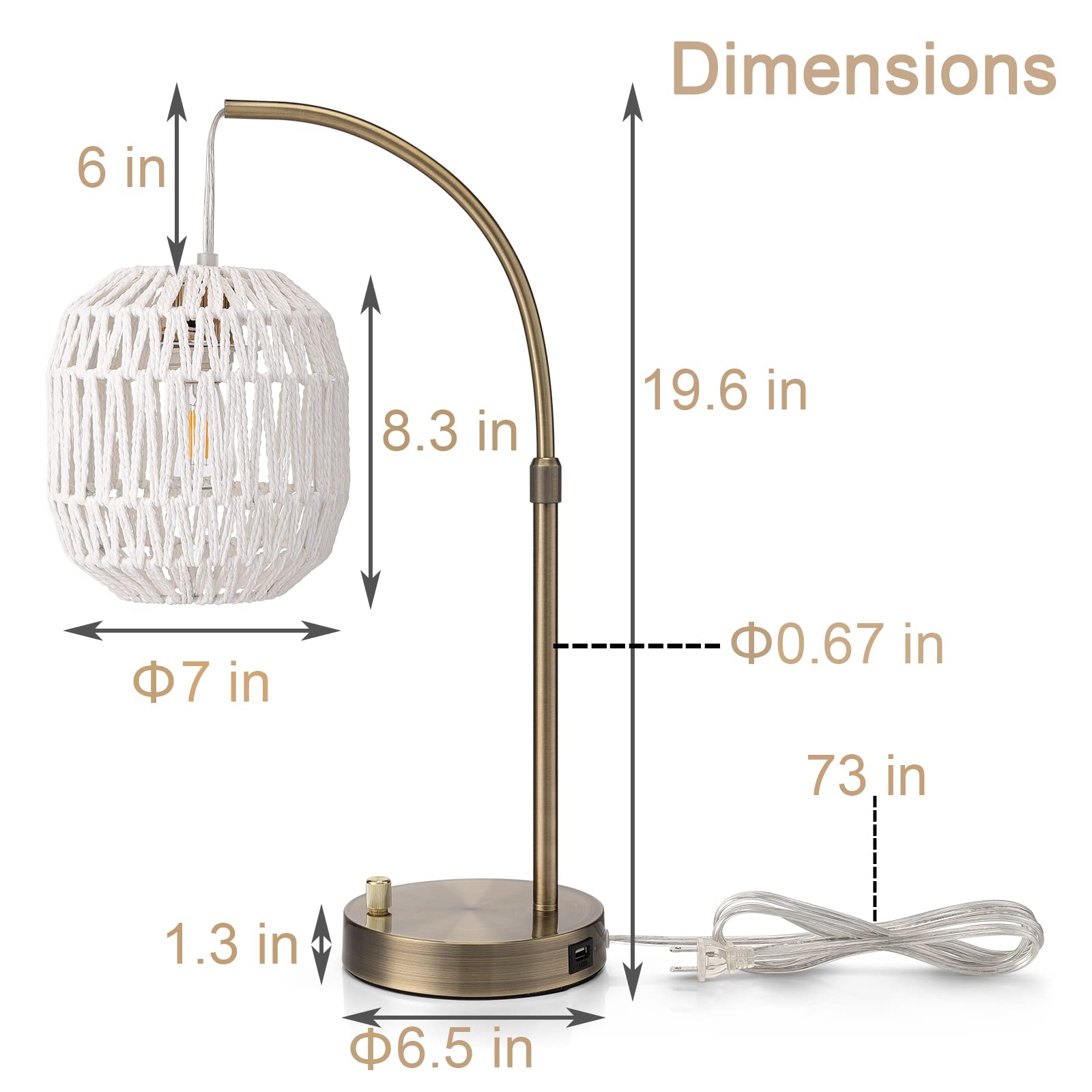 Tall Industrial Table Lamp for Bedroom with USB Port, Charging Farmhouse Coastal Lamps Black with Rattan Lamp Shade Edison Bedside Nightstand Lamp Boho Side Table Desk Lamps for Home Office