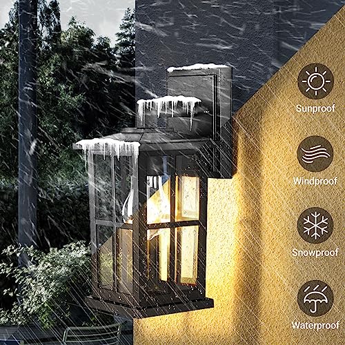 2-Pack Outdoor Light Fixtures Wall Mount, Waterproof Exterior Wall Lanterns Porch Lights, Matte Black Outside Lights for House with Clear Glass Shades for Garage Front Door, Bulb not Included