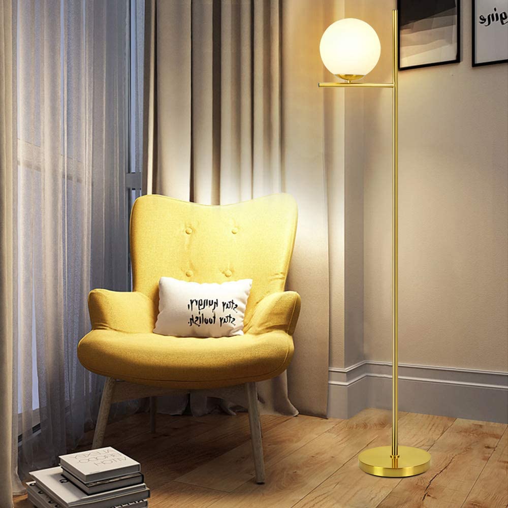 Modern LED Sphere Floor Lamp-9W Frosted Glass Globe Standing Lamps for bedroom, Energy Saving Mid Century Tall Pole Standing Accent lighting for Living Room, Office, Bedroom, Black