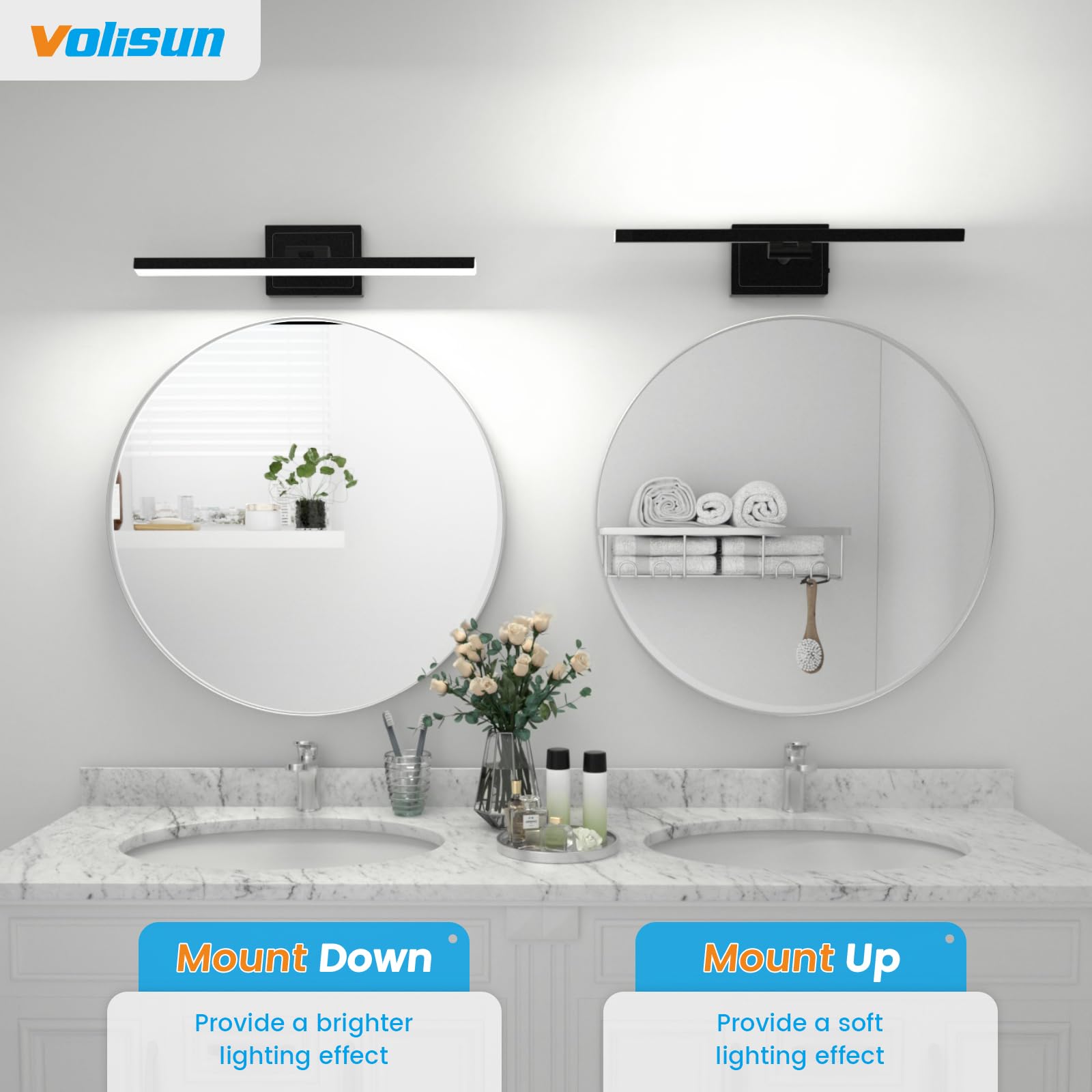 Modern Bathroom Vanity Light 24 inch, Rotatable, 14W Dimmable 5CCT Led Bathroom Light Fixture Over Mirror, Black Bar Vanity Light for Bathroom Mirror Restroom-ETL Certificated