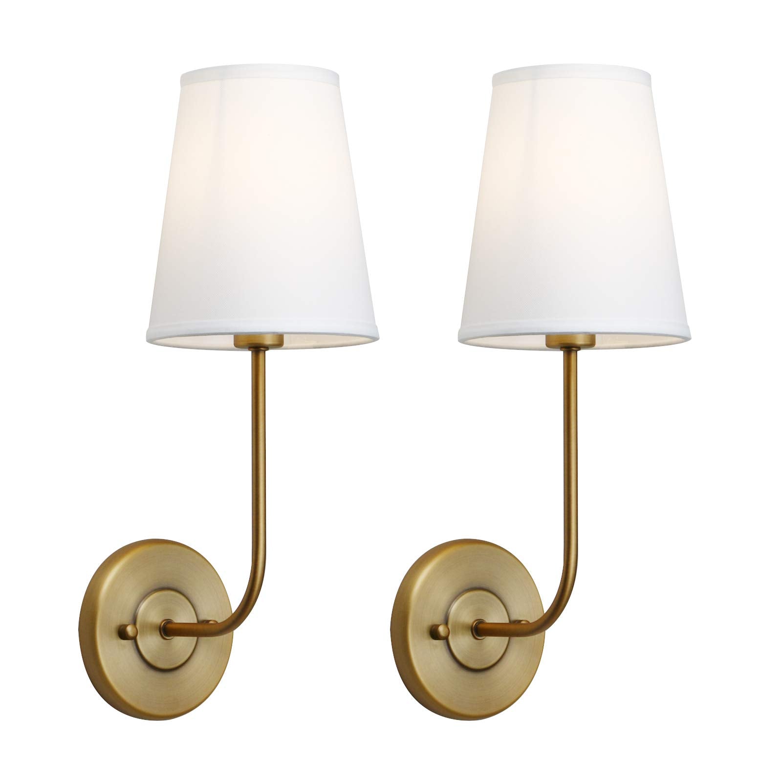 Set of 2 Industrial Wall Sconces White Fabric Shade, Vintage Bathroom Wall Light Fixtures Decor for Bedroom Living Room, Brass Finish Sconces (Antique)