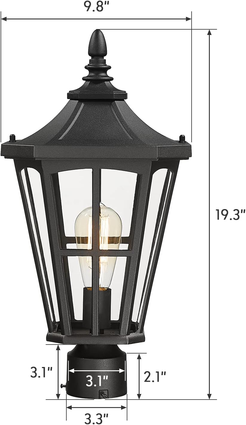 Farmhouse Outdoor Hanging Light for Porch - 16 Inch Large Exterior Pendant Light, Clear Glass Shade in Black Finish, XE221H BK