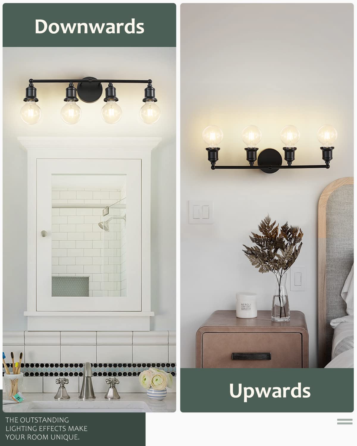 3-Light Vanity Light Fixture, Industrial Black Wall Sconce Light Fixture, Farmhouse Bathroom Wall Lighting for Over Mirror, E26 Base Wall Lamp for Bathroom Bedroom Hallway (Bulb Not Included)