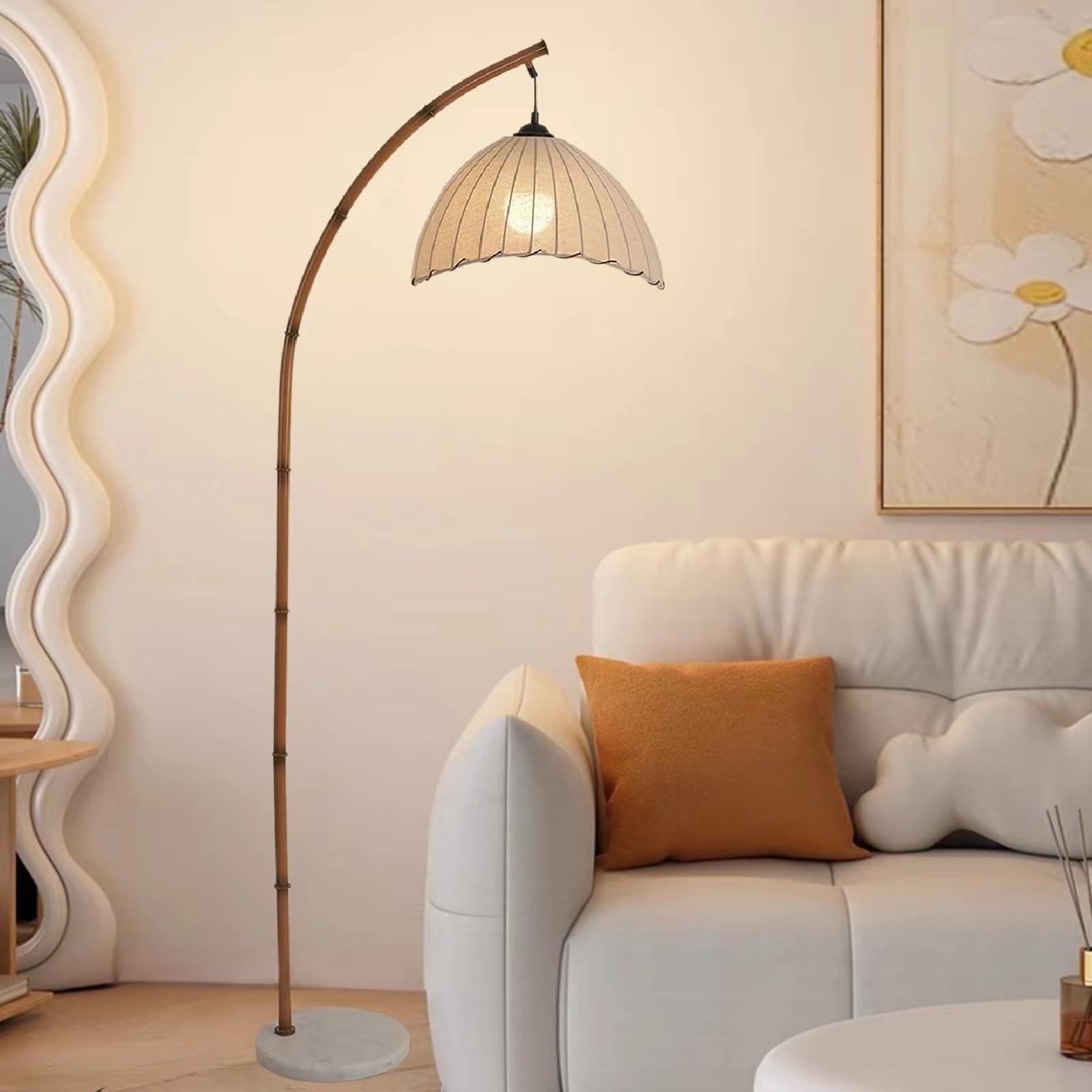 Bamboo Floor lamp Mid Century Rattan Retro Floor lamp Bohemian Style LED Tall lamp for Living Room Bedroom Vintage Rattan Floor lamp Decoration Office Standing Floor lamp