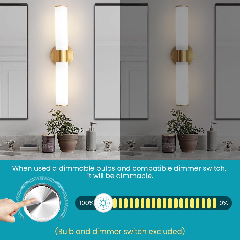 Gold Wall Sconce, Bathroom Light Fixtures in Clear Glass Indoor Wall Sconces, Modern Sconce Wall Lighting Up and Down Vanity Lights Fixtures for Bathroom,Living Room,Hallway, Kitchen