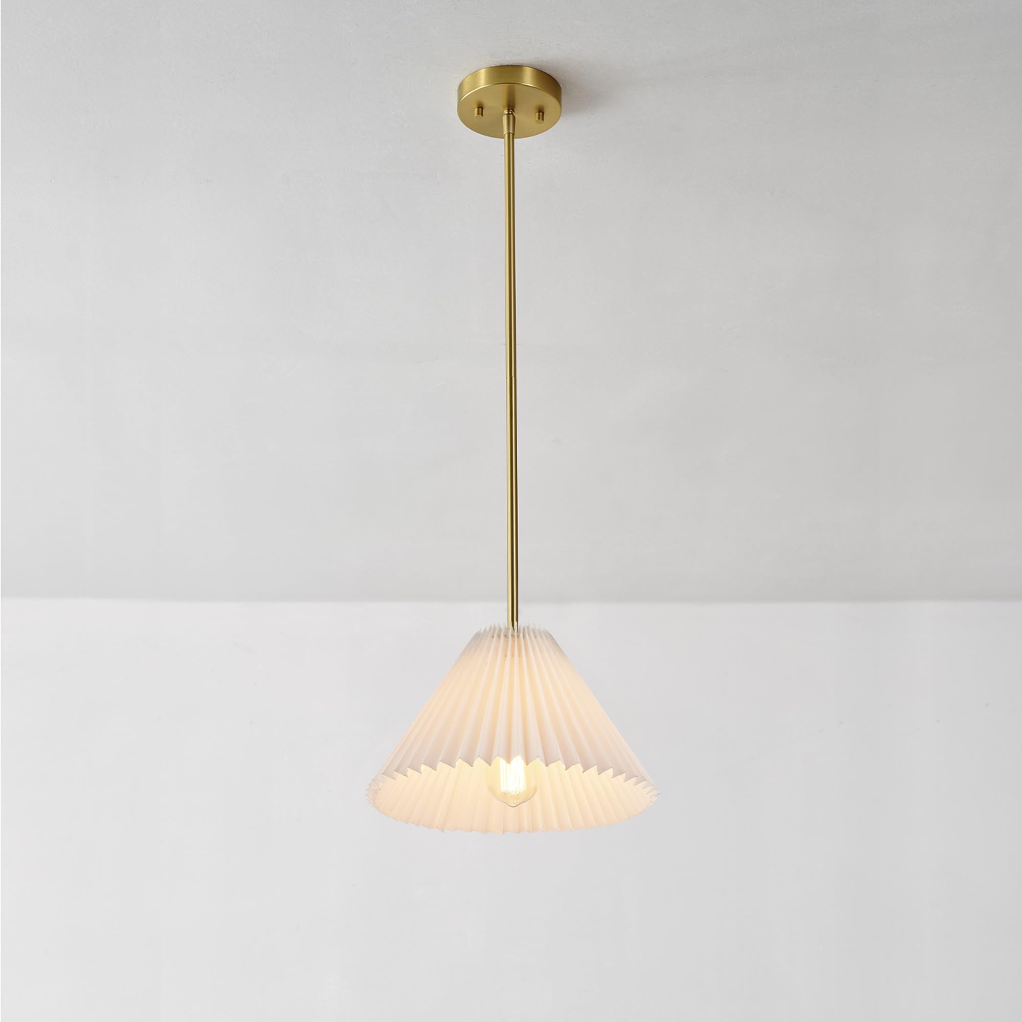 1-Light Pendant Lighting, Matte Brass, Frosted Ribbed Glass Shade, Bulb Not Included