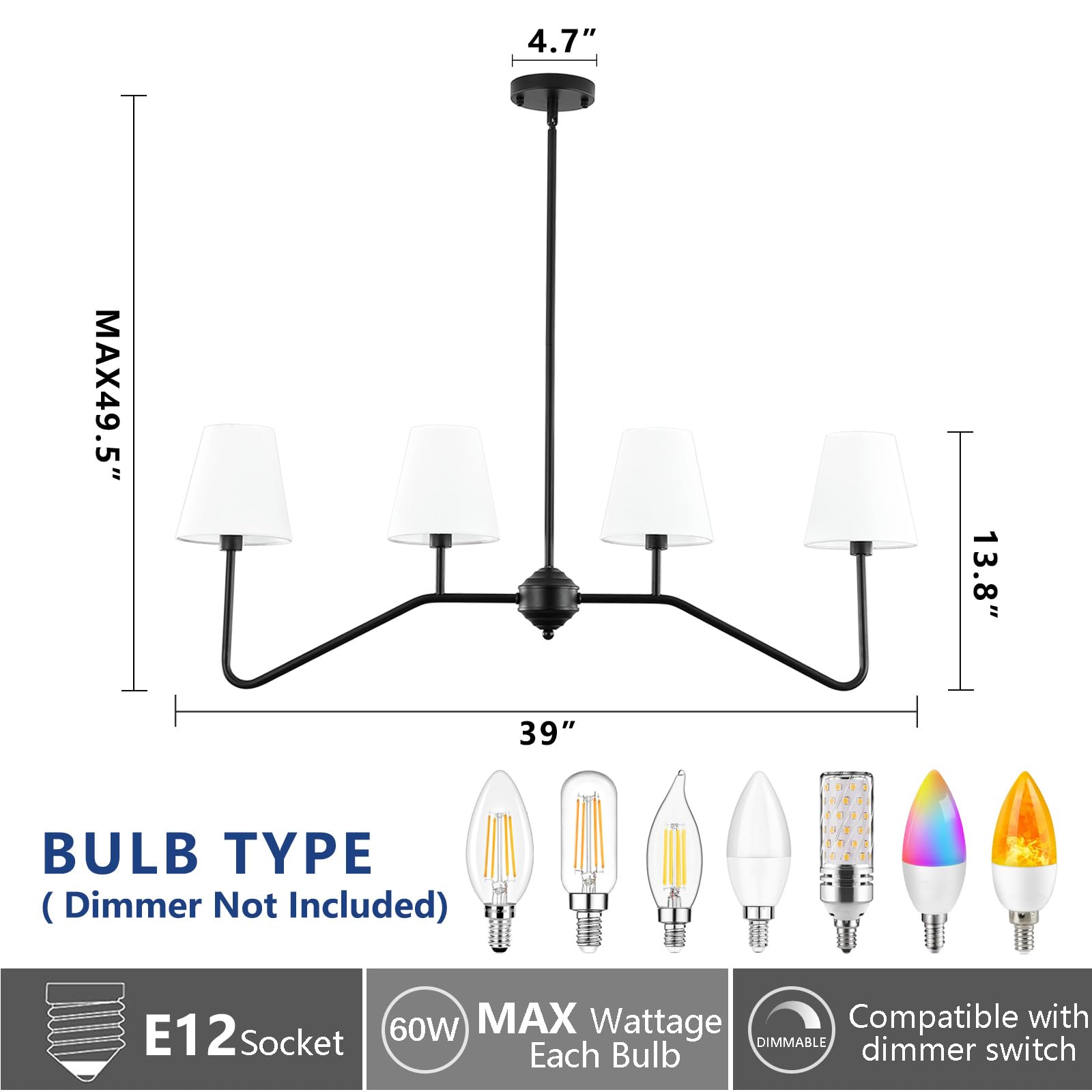 30.5" 5 Arms Gold Chandelier, 5 Lights Kitchen Island Lighting with White Fabric Shade,Dining Room Light Fixture for Hallway Entryway Foyer Living Room，E12.