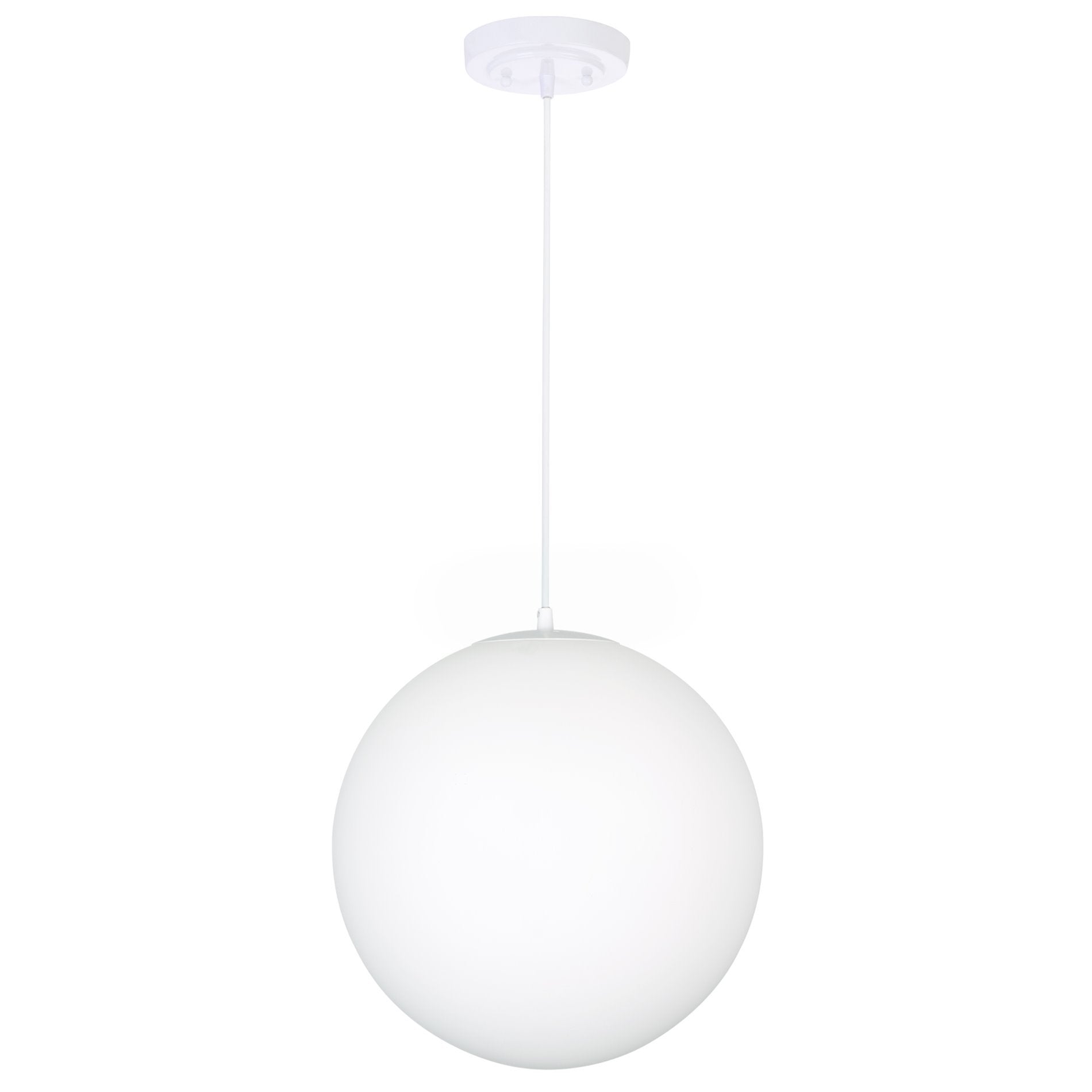 Mid-Century Modern Hanging Orb Pendant Light with Smooth Matte White Frosted Diffuser, Cool Brass Finish