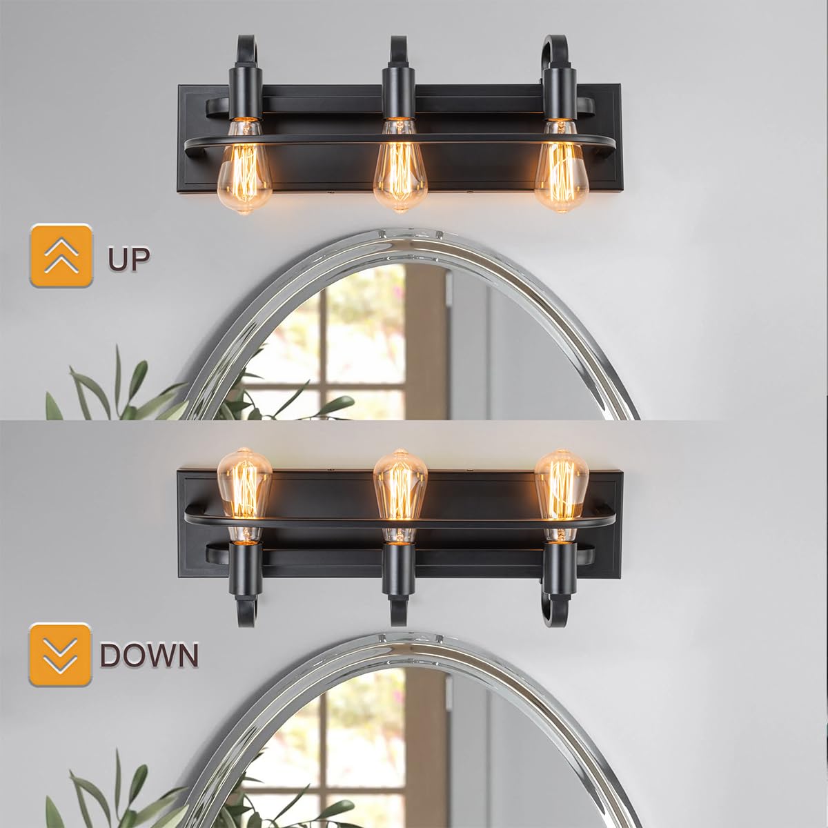 Industrial Vanity Light Fixture, 3-Light Matte Black Farmhouse Bathroom Wall Sconce Lighting