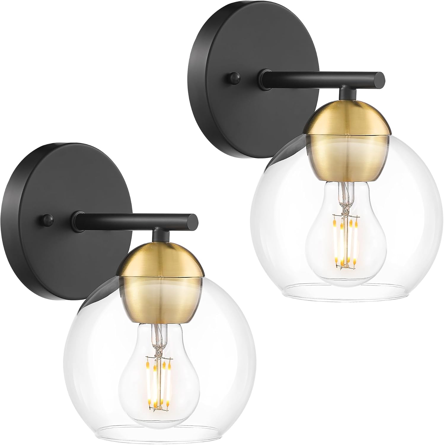 Black Vanity Lights for Mirror, Modern Farmhouse 2-Light Bathroom Light Fixtures Globe Bathroom Vanity Light with Milk Glass Shade, VL114-BK-ML-2